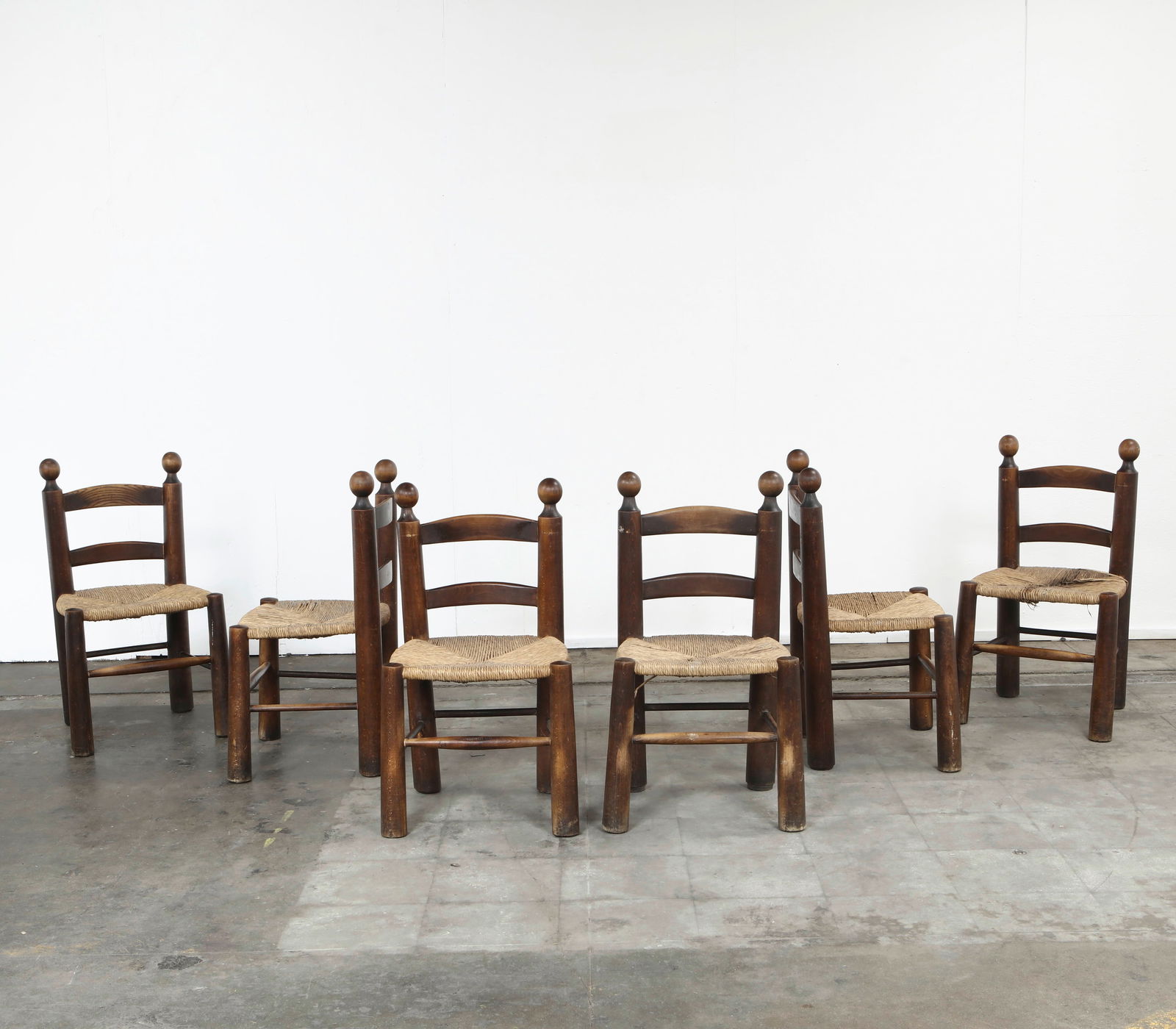 Charles Dudouyt, Set of Six Wood and Straw Chairs, 1960s (1 of 20)