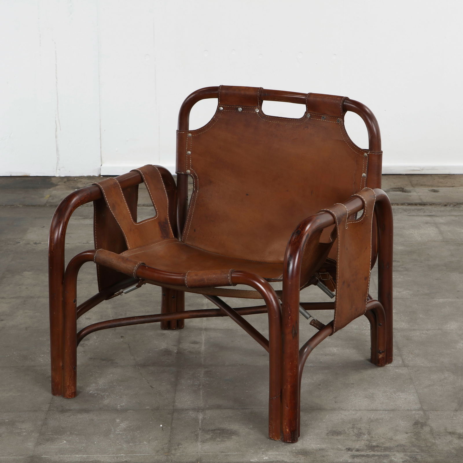 Tito Agnoli, Brown Leather & Rattan Safari Armchair for Bonacina, 1960s (1 of 15)