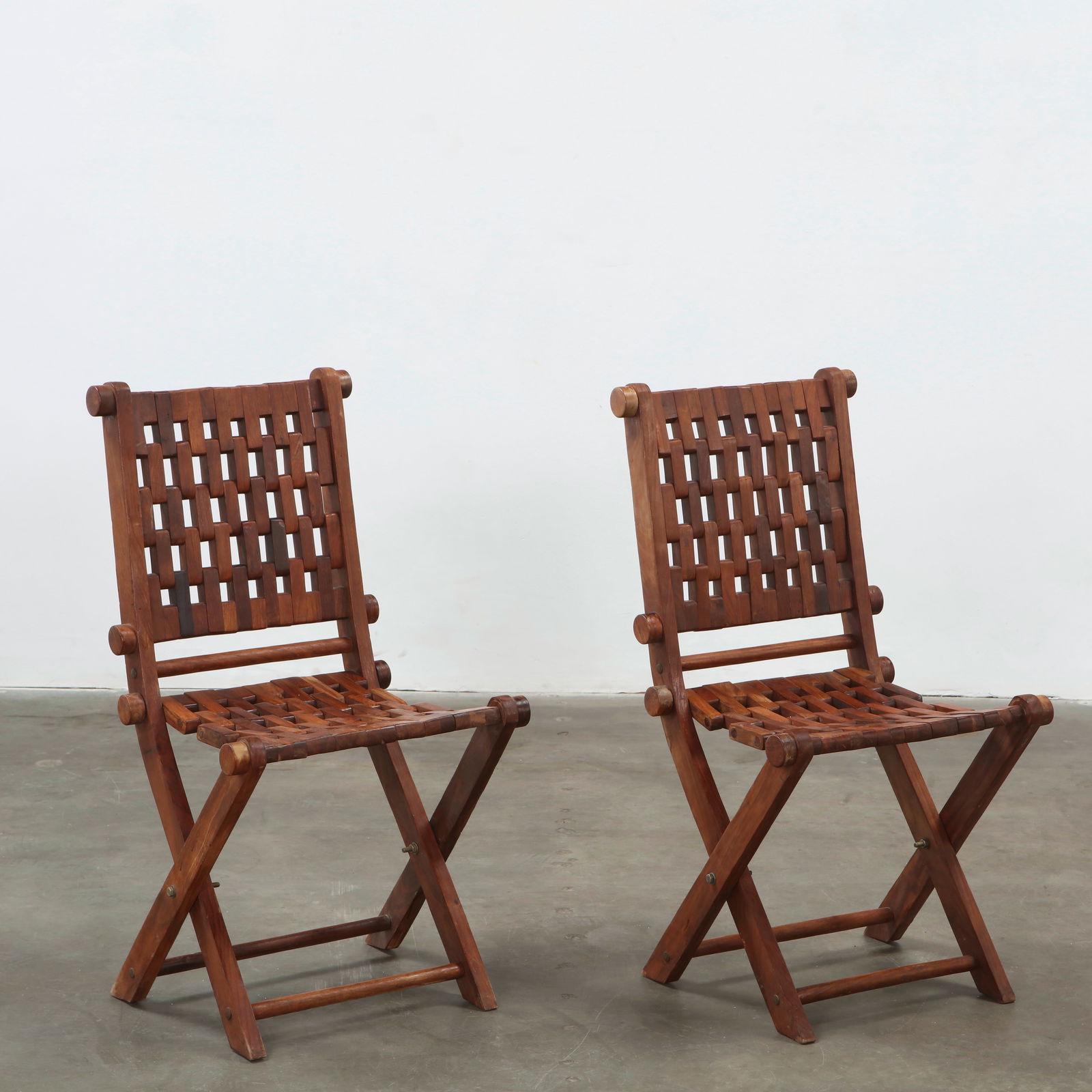 Pair of Foldable Wooden Lattice Chairs, Organic Modern Craftsmanship, 1970s (1 of 16)