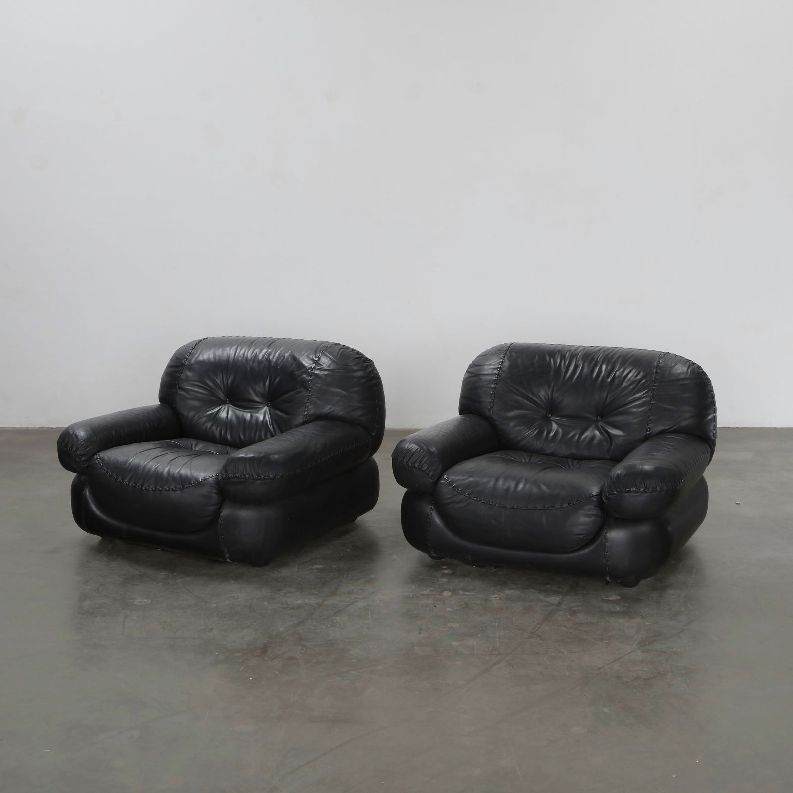 Adriano Piazzesi, Pair of Black Leather Armchairs, Italy, 1970s (1 of 17)