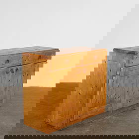 Charlotte Perriand, Pine Sideboard for Les Arcs 1600, 1960s: Pine wood sideboard with two drawers and two doors, reflecting rustic modernism and utility. Height: 33.5 in. Width: 39 in. Depth: 18 in.