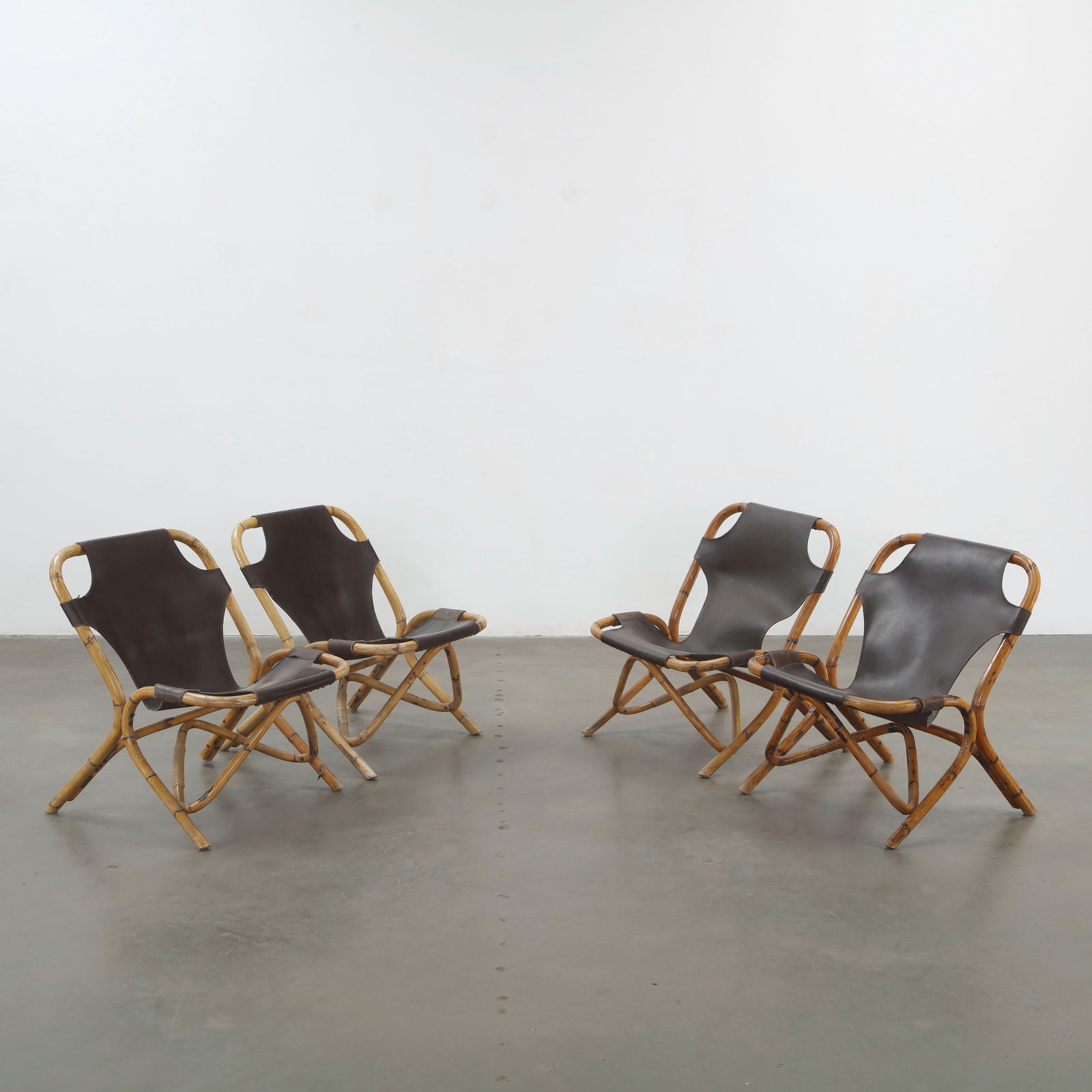 Rohe Noordwolde, Set of Four Leather and Bamboo Chairs, Netherlands, 1960s (1 of 20)