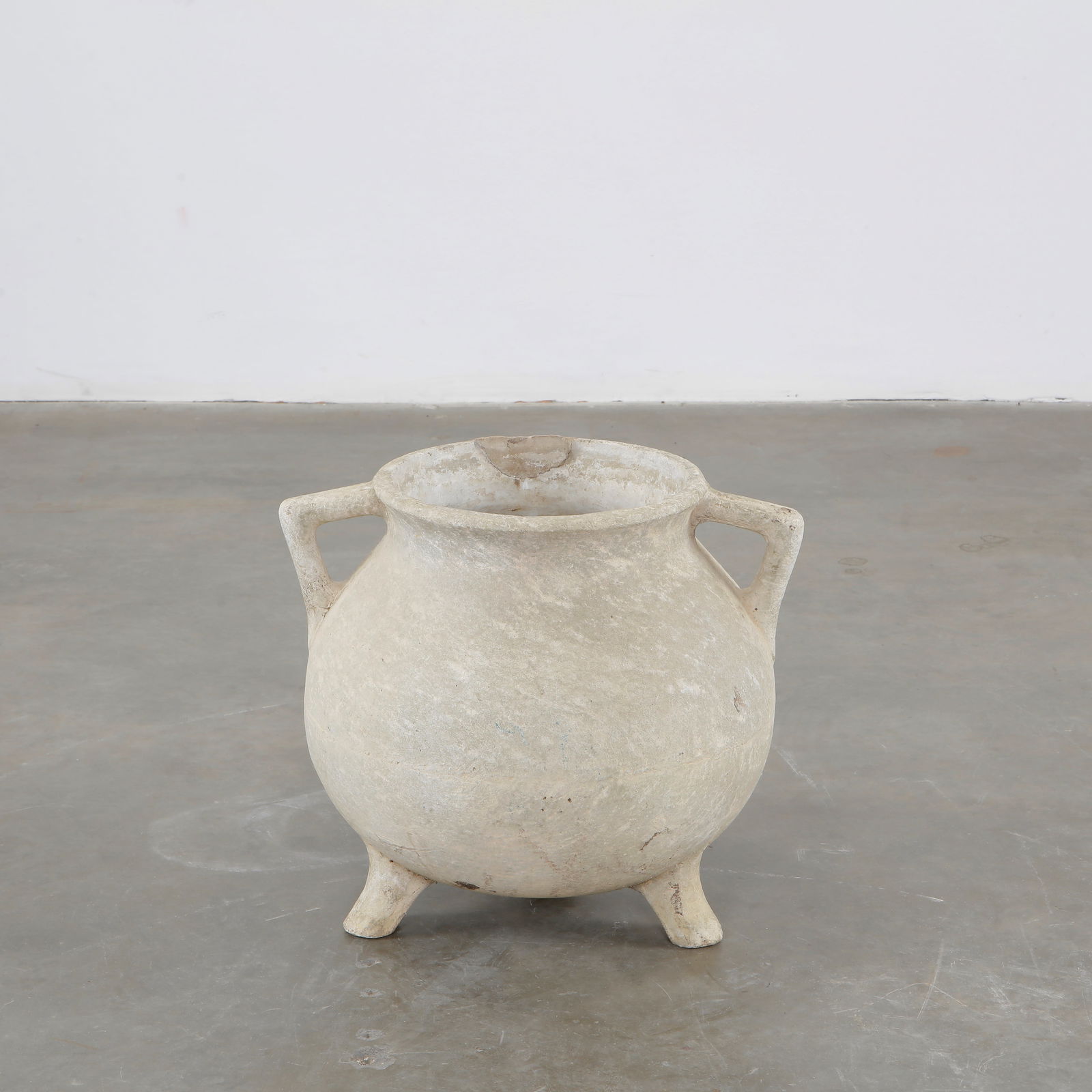 Willy Guhl, Cauldron Planter, 1960s: Rare cauldron planter by Willy Guhl, with rounded vessel-like shapes and strong sculptural presence. Aged surface adds rustic charm. Opening Diameter: 11.5 in. Overall Diameter: 21 in. Height: 18 in.