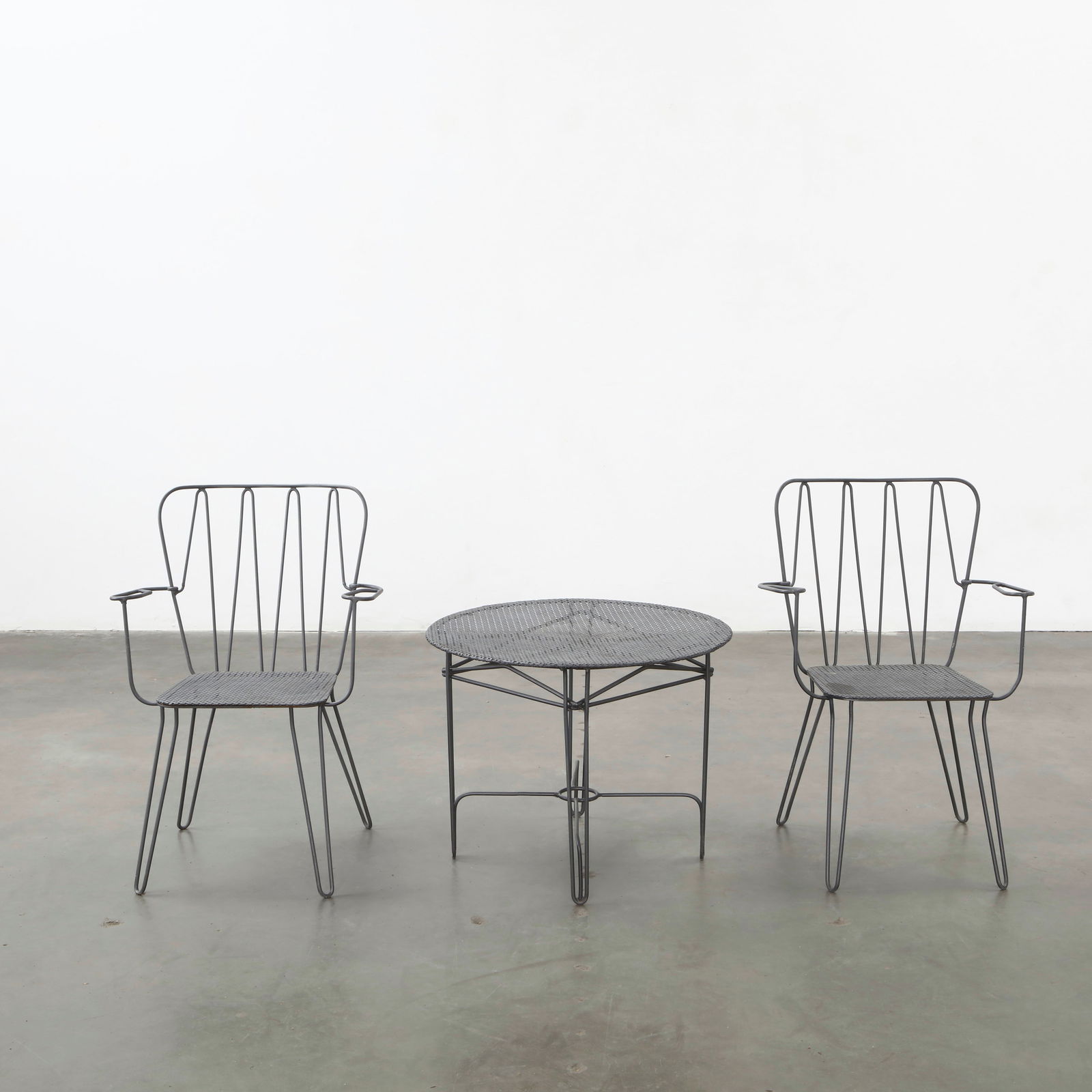 Perforated Metal Garden Set with Two Armchairs, France, 1950s (1 of 20)