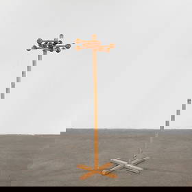 Charlotte Perriand, Coat Stand, 1960s: Solid wood coat stand with round pegs. Clean, modernist lines. Height: 64 in. Length: 23.5 in Width: 23.5 in.