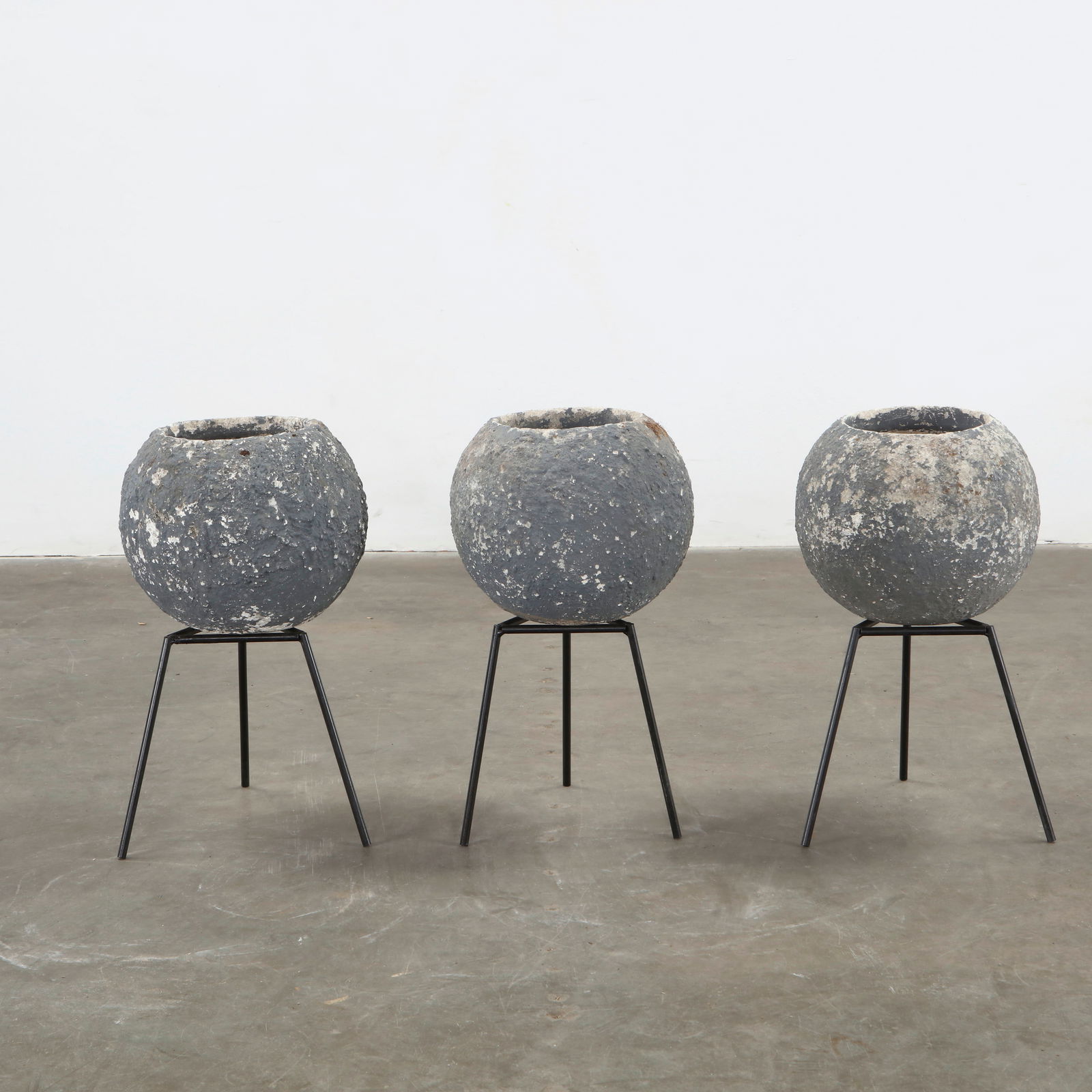 Grandon Fres, Trio of Blue Globe Planters on Stands, 1960s (1 of 7)