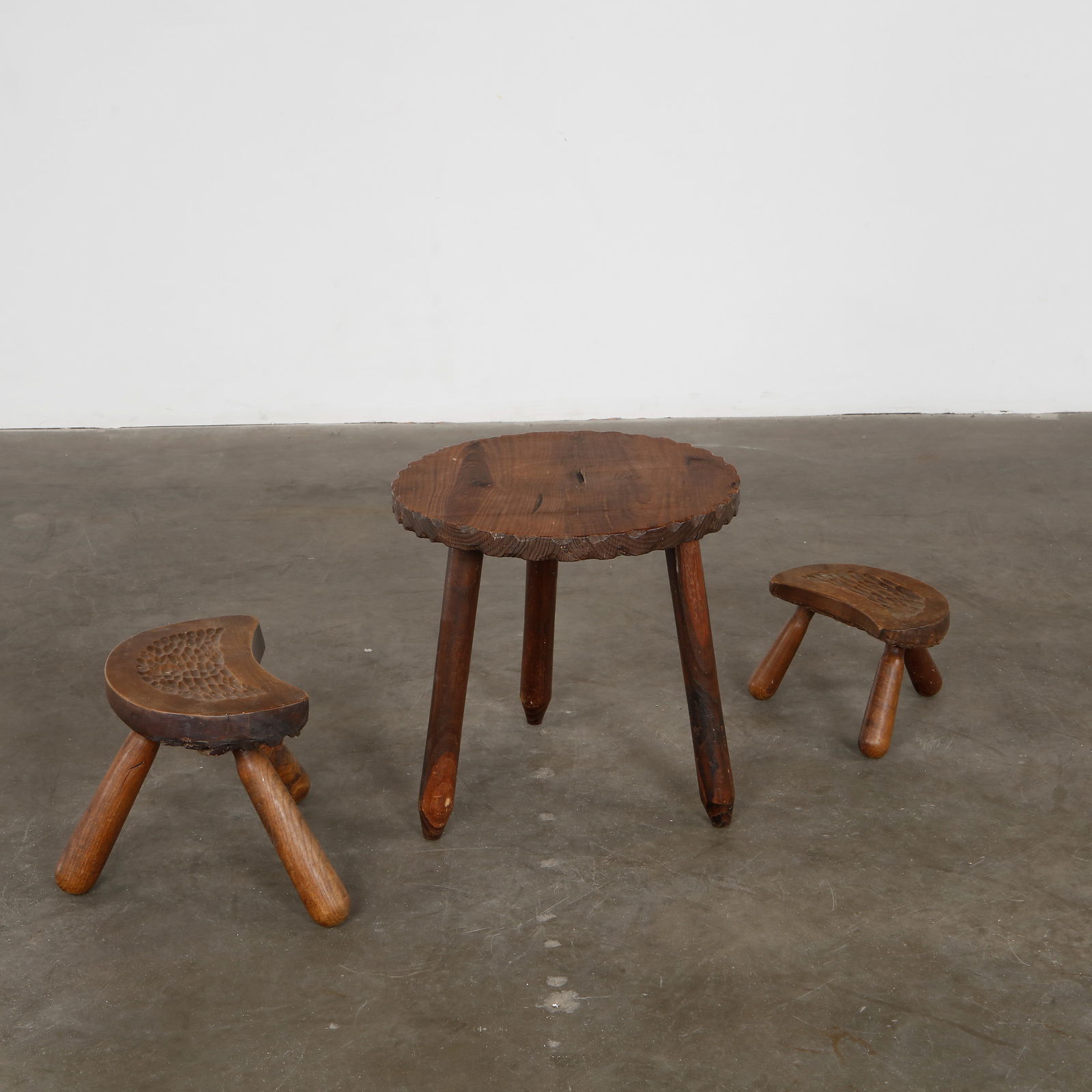 Set of Brutalist Coffee Table with Wooden Stools, 1960s (1 of 12)