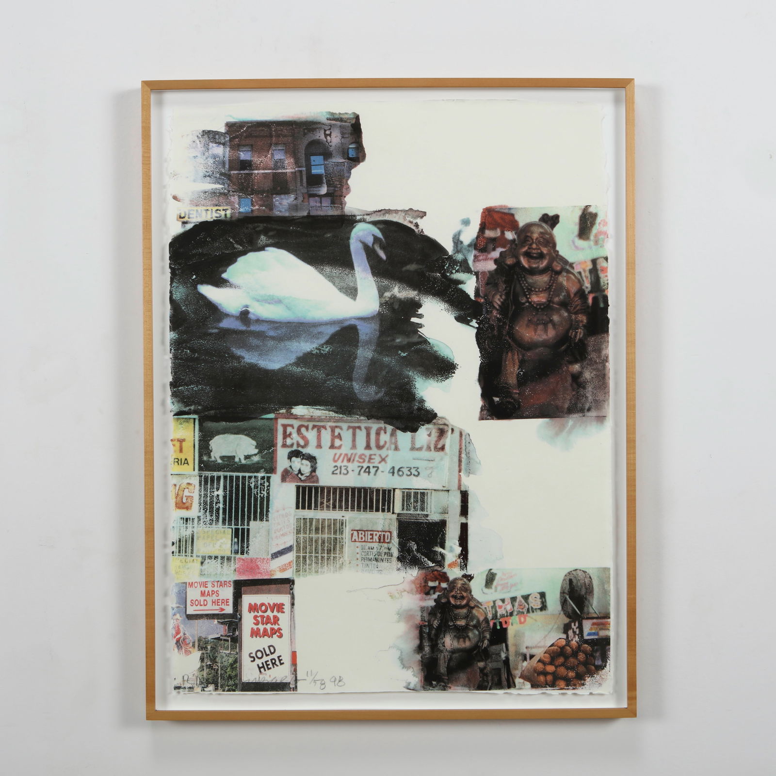 Robert Rauschenberg, L.A. Uncovered N 7: Screen print in colors on Koller HÂ MÂ P paper, signed and dated in pencil, numbered 11/58. A vivid Los Angeles collage of fusing photography, text, and painterly gesture, Rauschenberg poetic urban