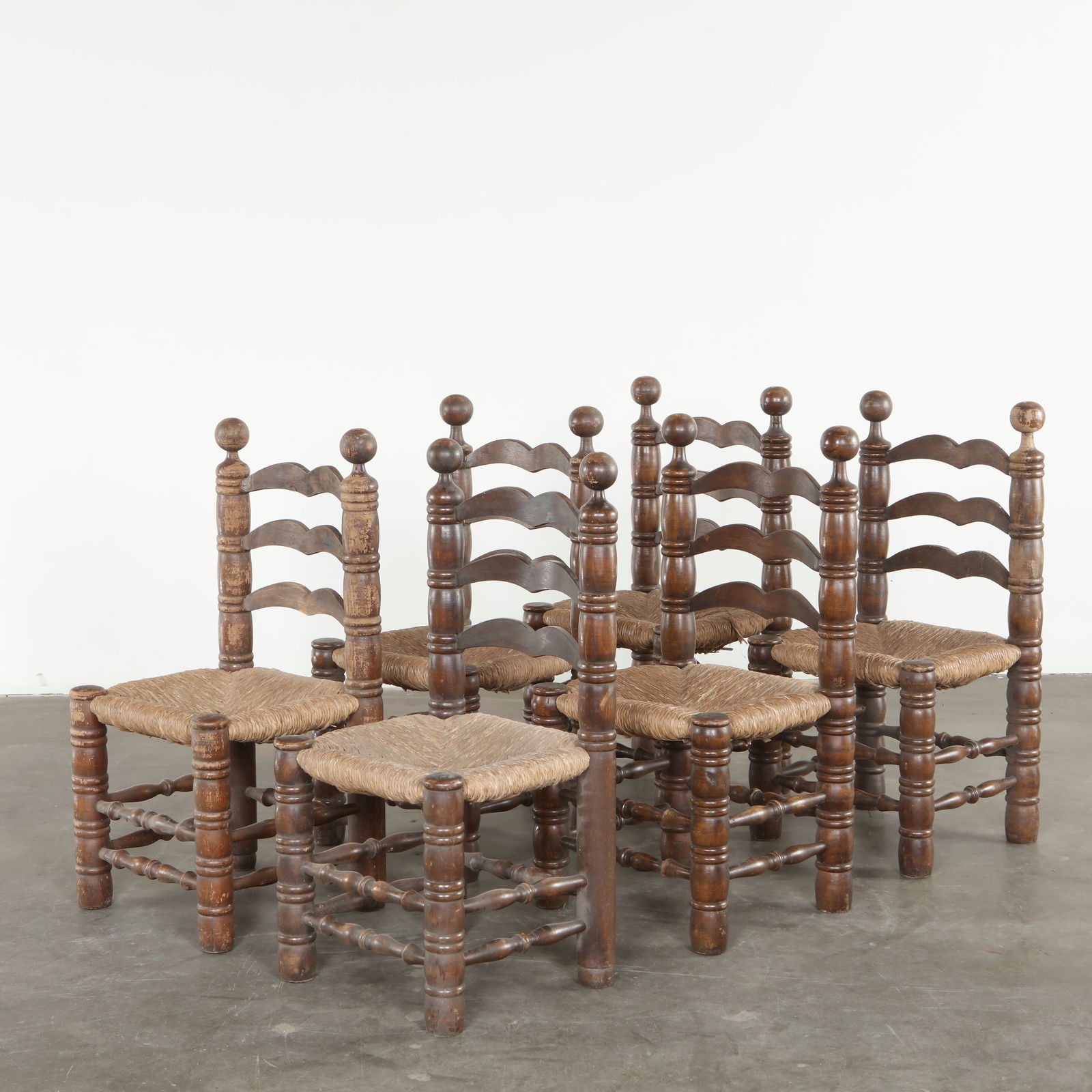 Charles Dudouyt, Set of Six Wood and Straw Chairs, 1950s (1 of 20)