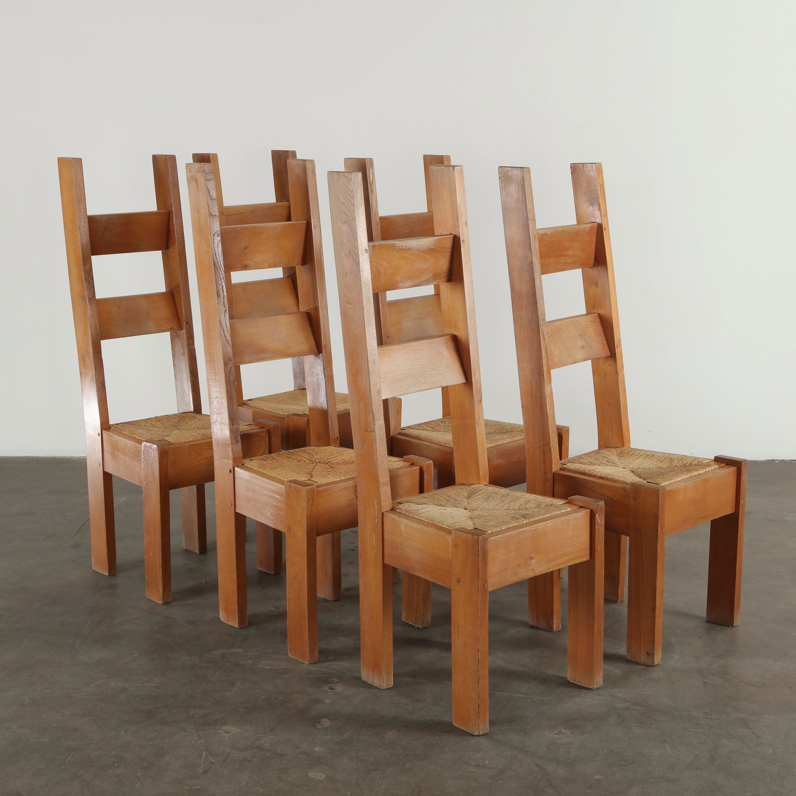 Set Six Vintage French Ladder Back Dining Chairs, Rush Seat and Wood, 1960s (1 of 20)