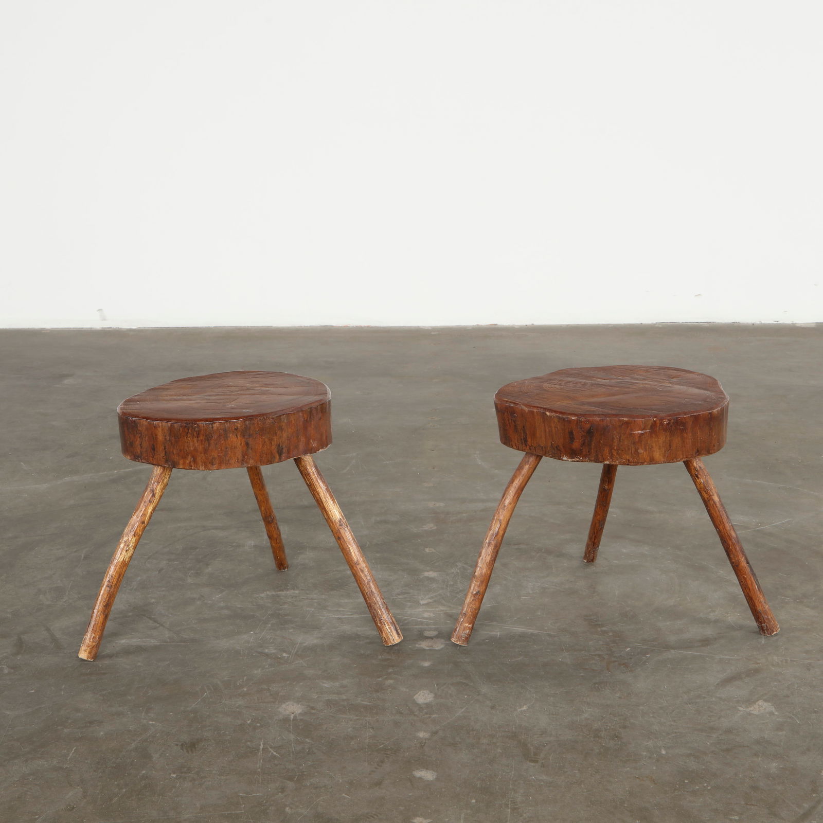 Pair of Brutalist Rustic Wood Stools, 1950s (1 of 11)