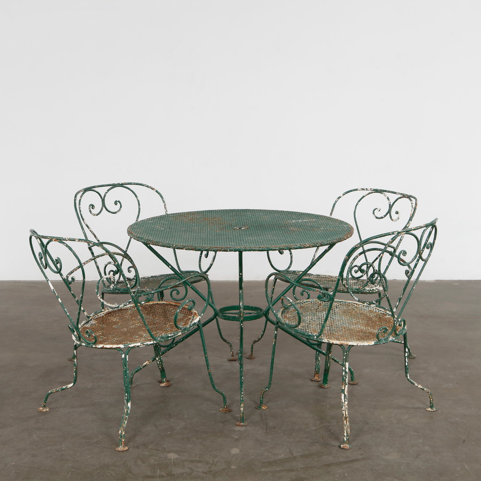 Mathieu Mategot, Green Outdoor Perforated Dining Set, 1970s (1 of 15)