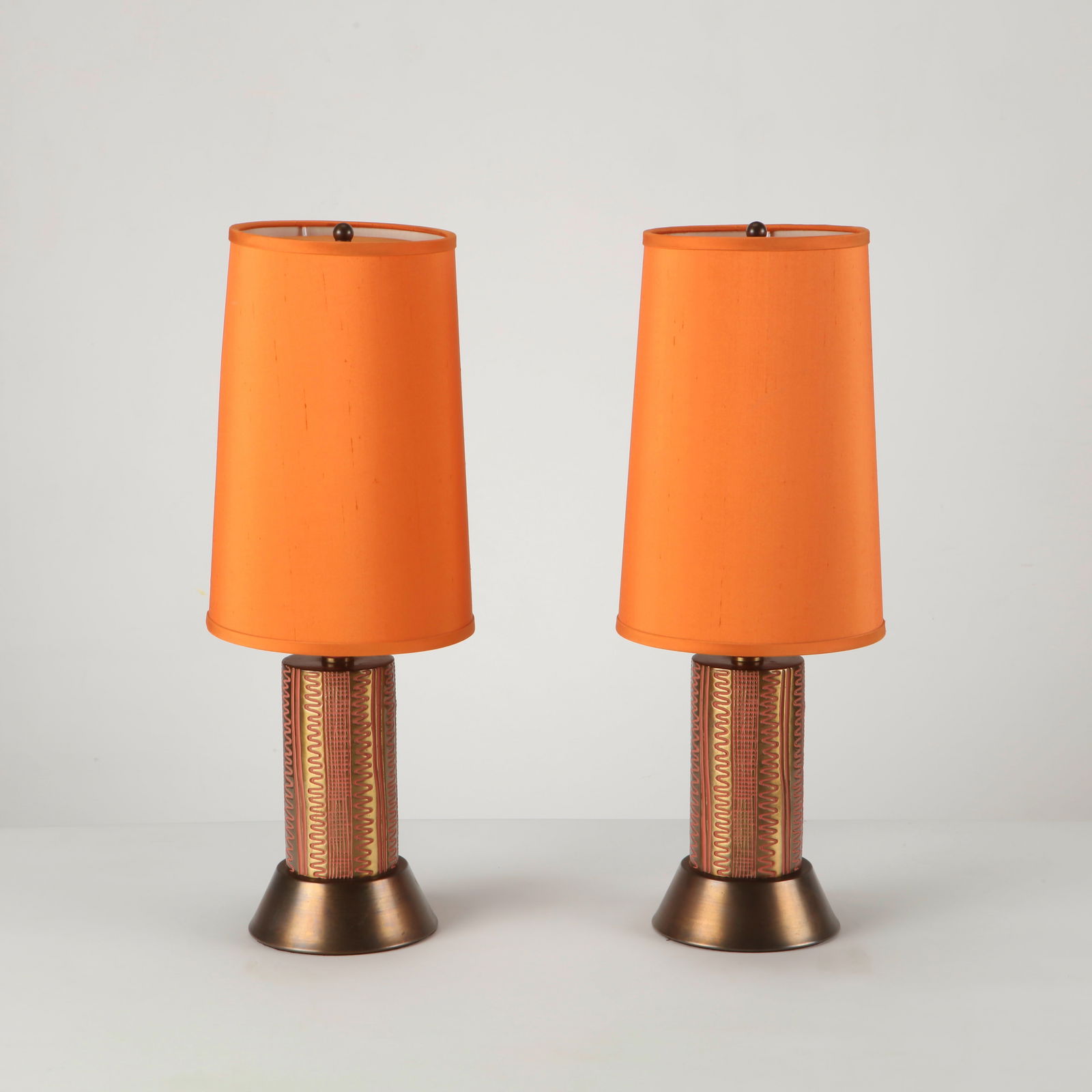 Pair of Orange Ceramic Table Lamps, 1960s (1 of 16)