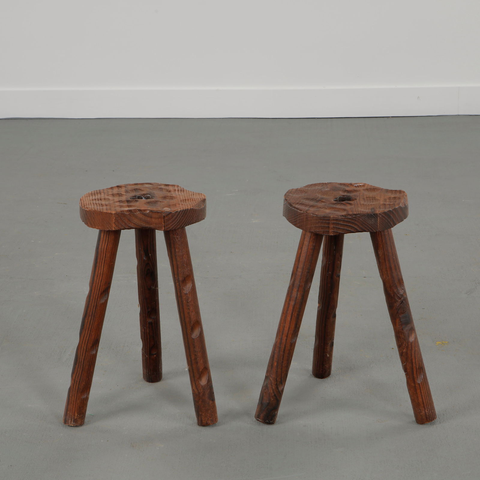 Pair of Brutalist Wood Stools, 1960s (1 of 12)