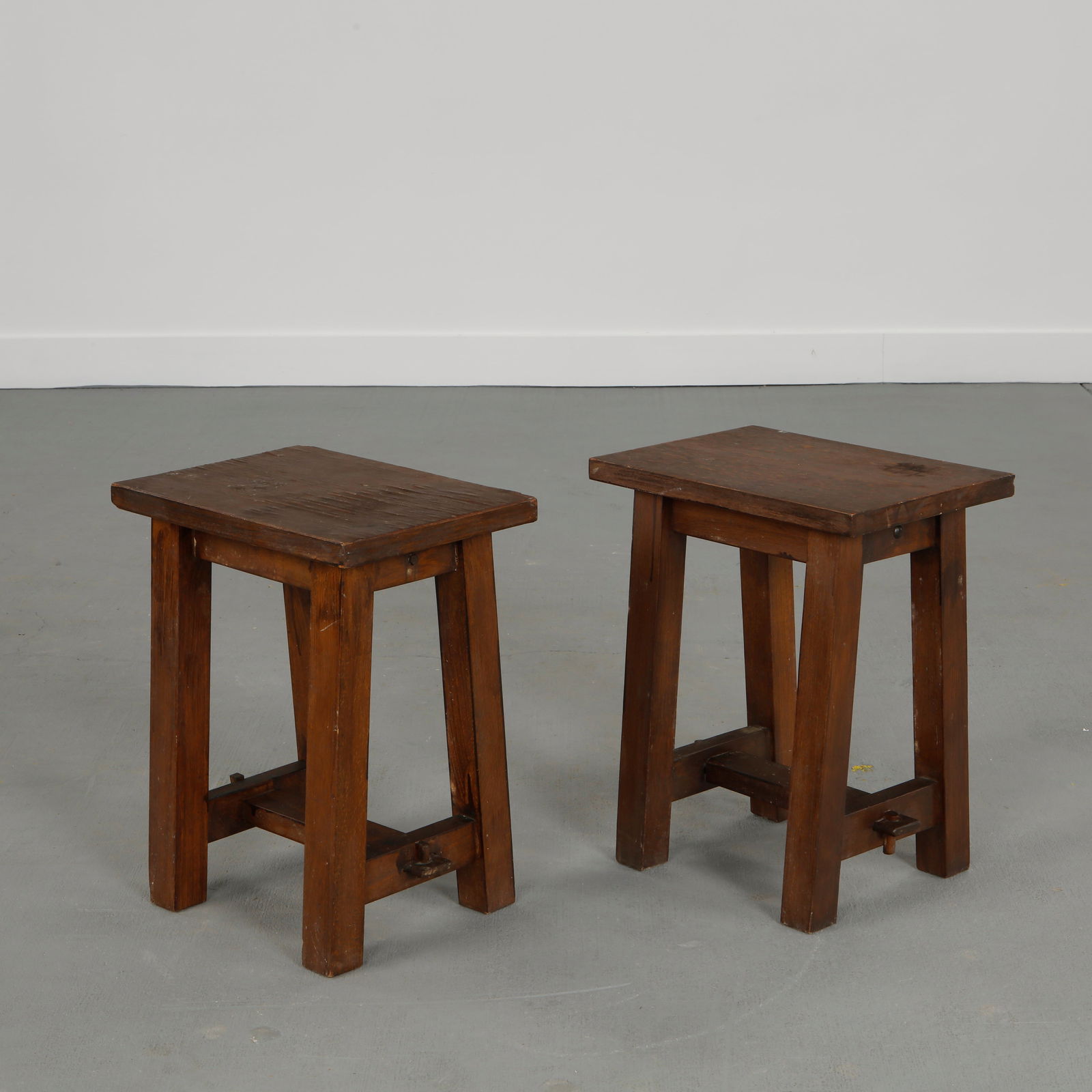 Pair of Brutalist Wood Stools, 1960s (1 of 17)
