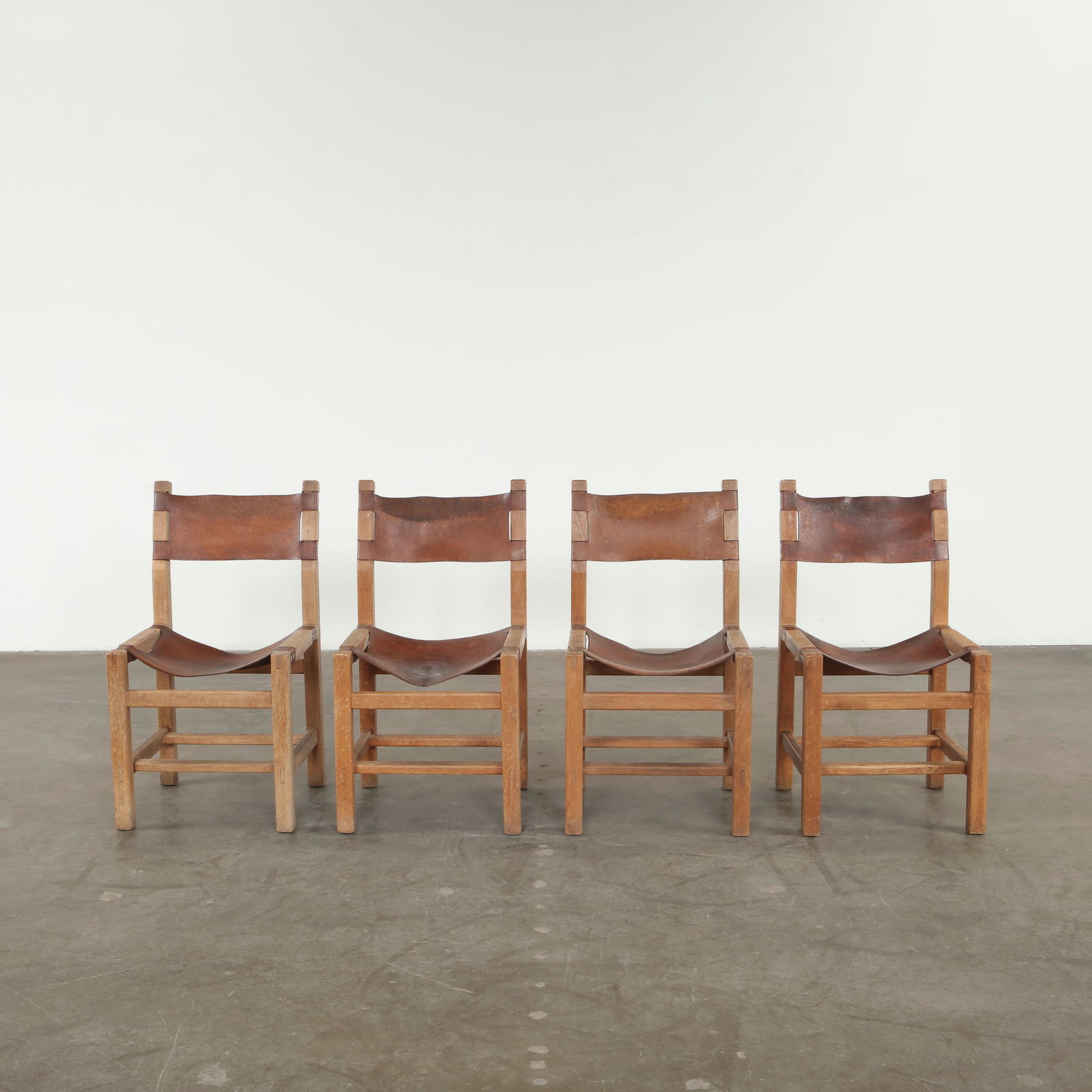 Maison Regain, Set of Four Leather and Wood Chairs, 1960s (1 of 20)
