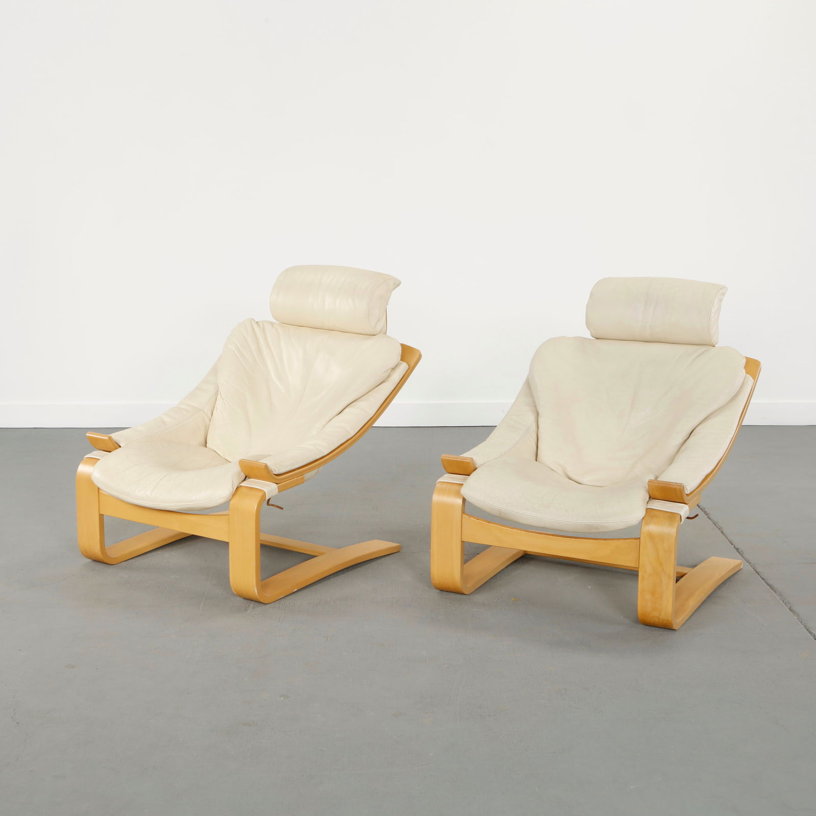 Ake Fribytter for Nelo, Kroken Lounge Chairs in Cream Leather, 1970s (1 of 15)
