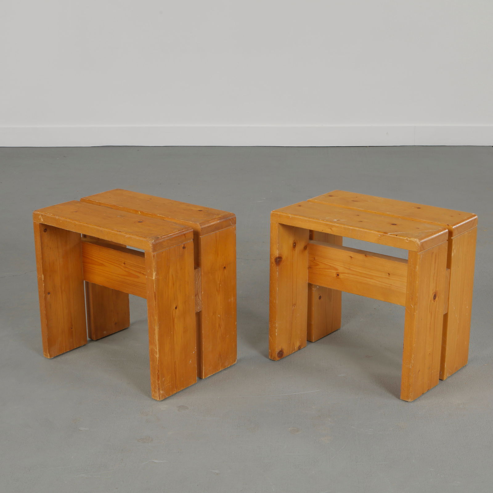 Charlotte Perriand for Les Arcs 1600, Pair of Stools, 1960s (1 of 15)