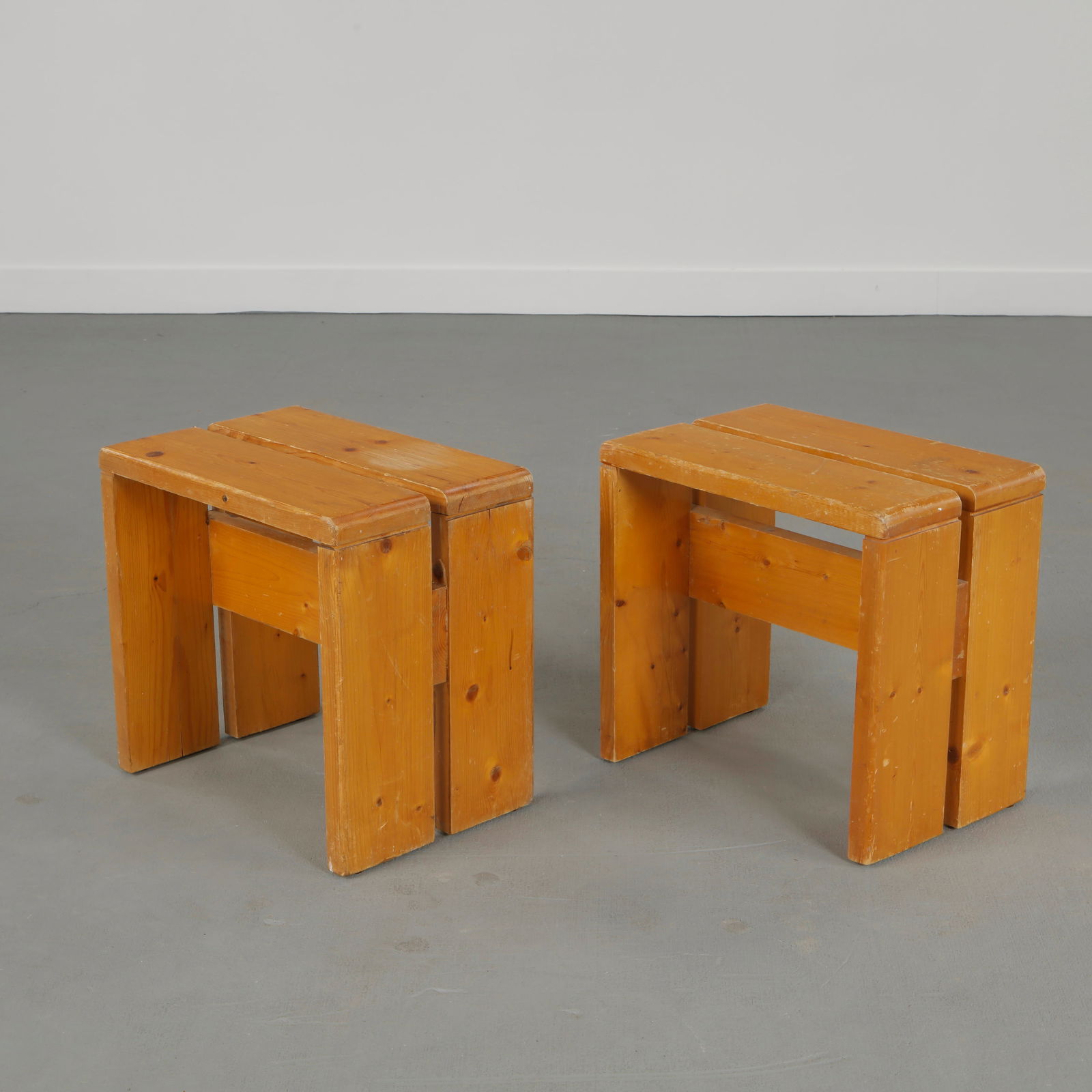 Charlotte Perriand for Les Arcs 1600, Pair of Stools, 1960s (1 of 17)