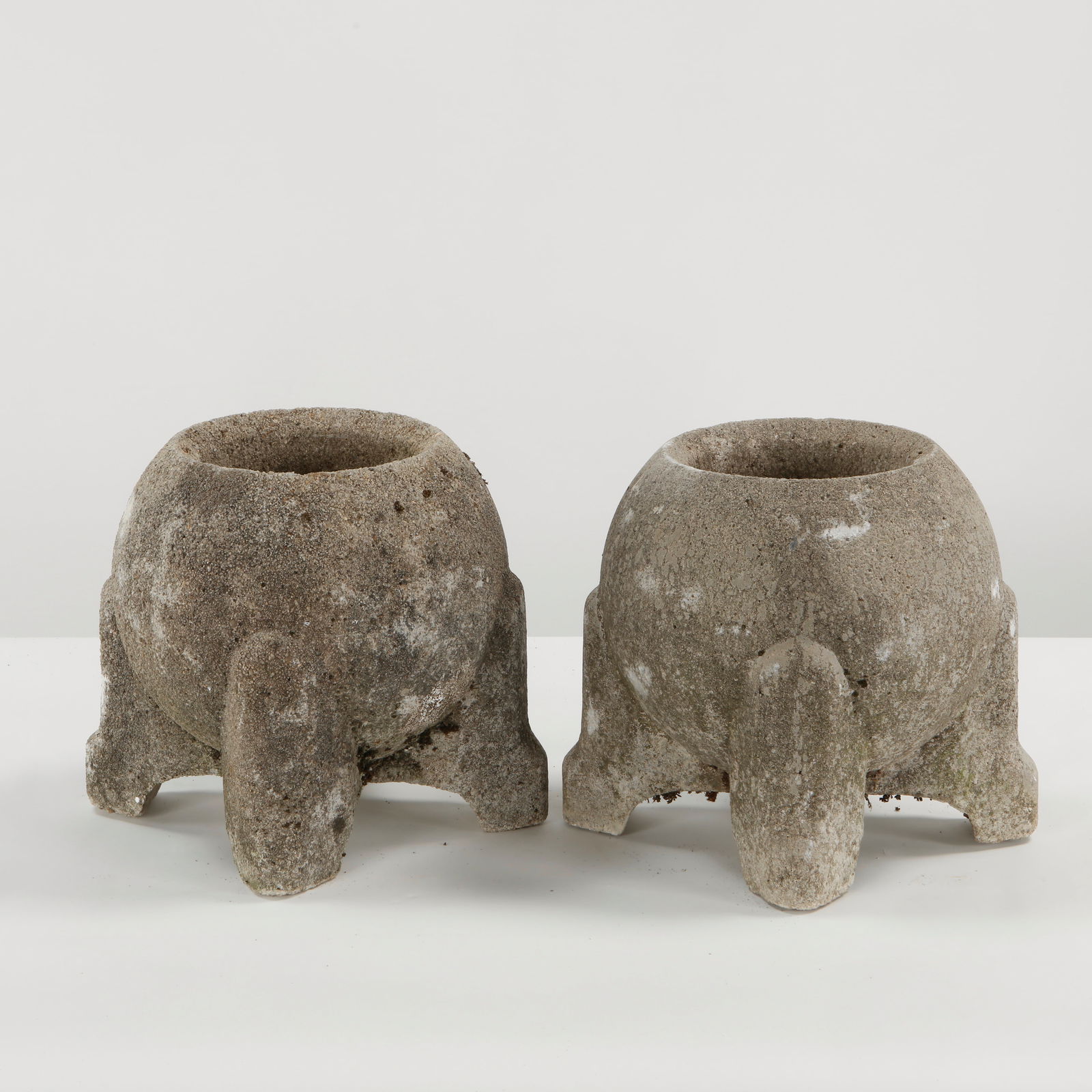 Pair of Round Tripod Cast Stone Planters, 1940s (1 of 10)