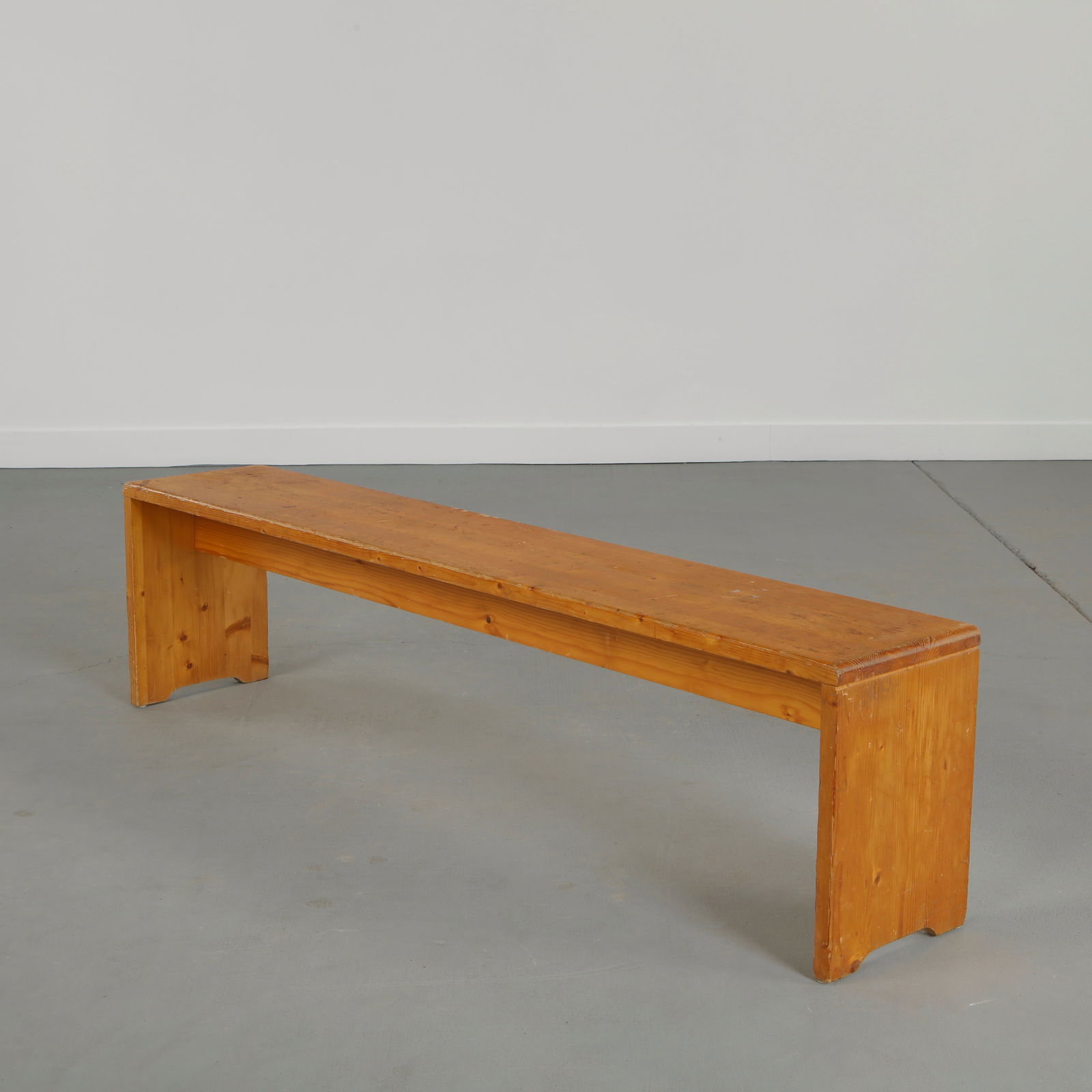 Charlotte Perriand for Les Arcs 1600, Pine Bench, 1960s: Pine Bench designed by acclaimed architect and designer Charlotte Perriand for the Les Arcs Ski Resort in France Savoy Alps. Height: 17 in. Length: 65 in. Width: 12 in.