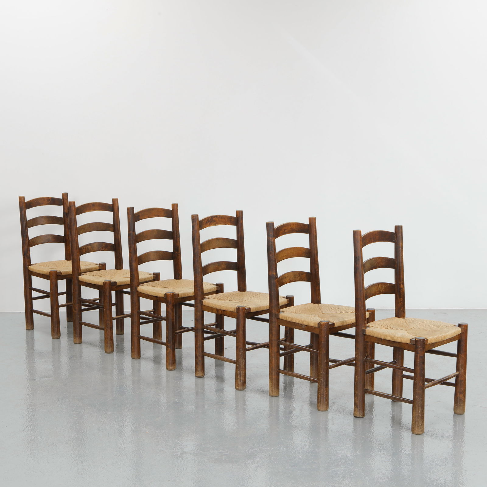 Charles Dudouyt, Set of Six Straw and Wood Dining Chairs, 1960s (1 of 20)