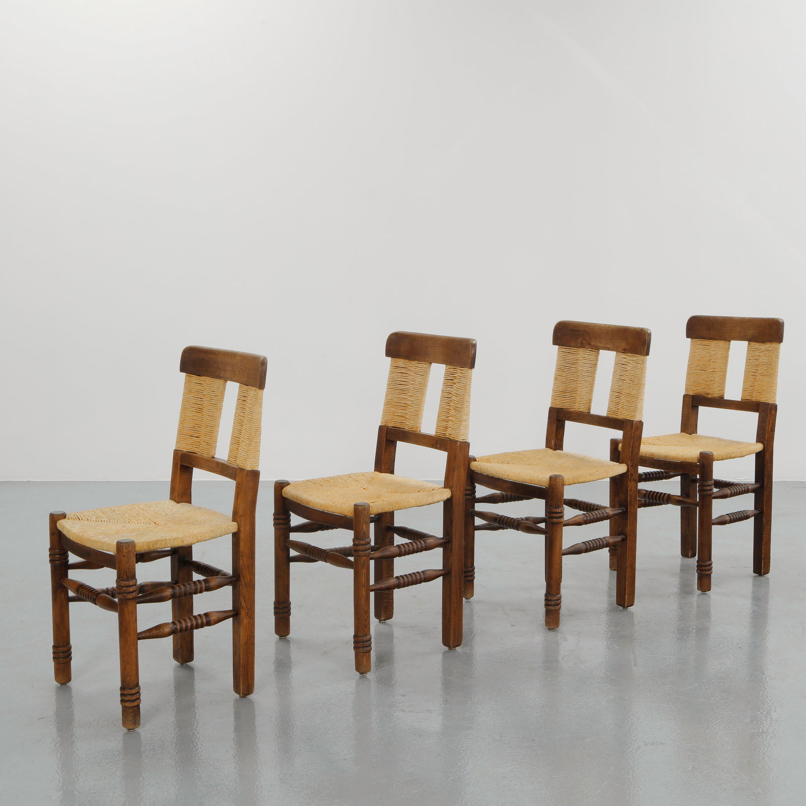 Set of Four Wood and Rope Chairs in the style of Charles Dudouyt, 1950s (1 of 20)