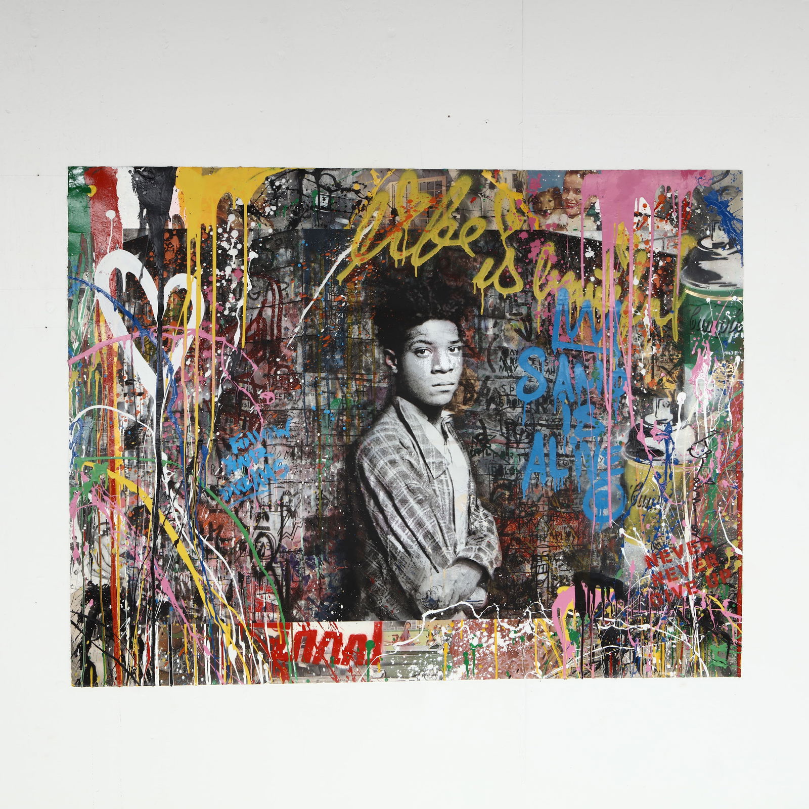 Brainwash, Samo is Alive, 2016: Silkscreen and mixed media on paper, signed on the back. 38x50 in.