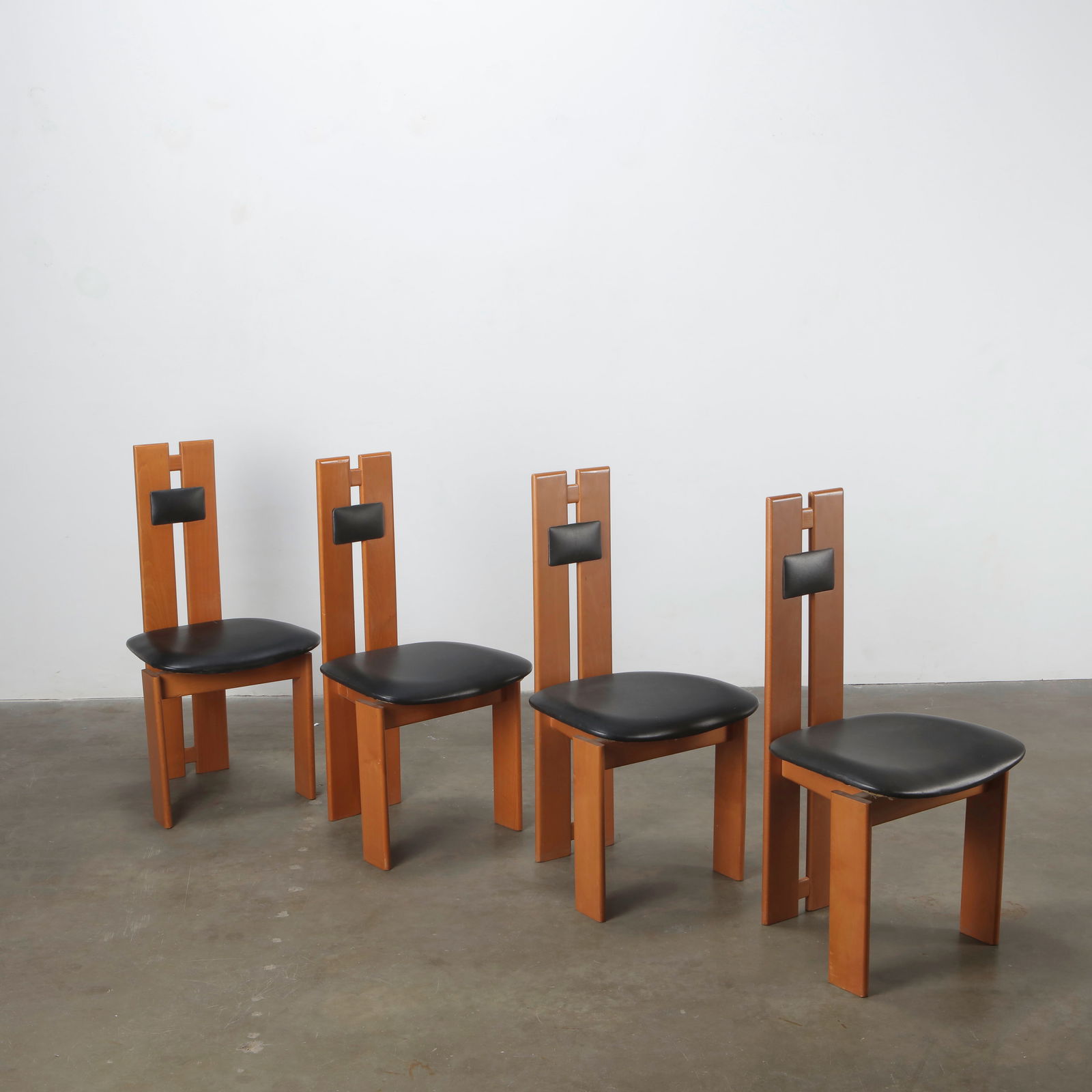 Set of Four Postmodern High-Back Dining Chairs with Black Leather Seats, 1980s (1 of 20)