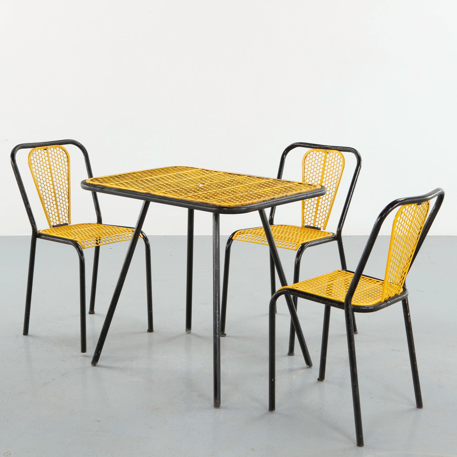 Rene Malaval, Yellow Outdoor Metal Dining Set, 1950s (1 of 20)