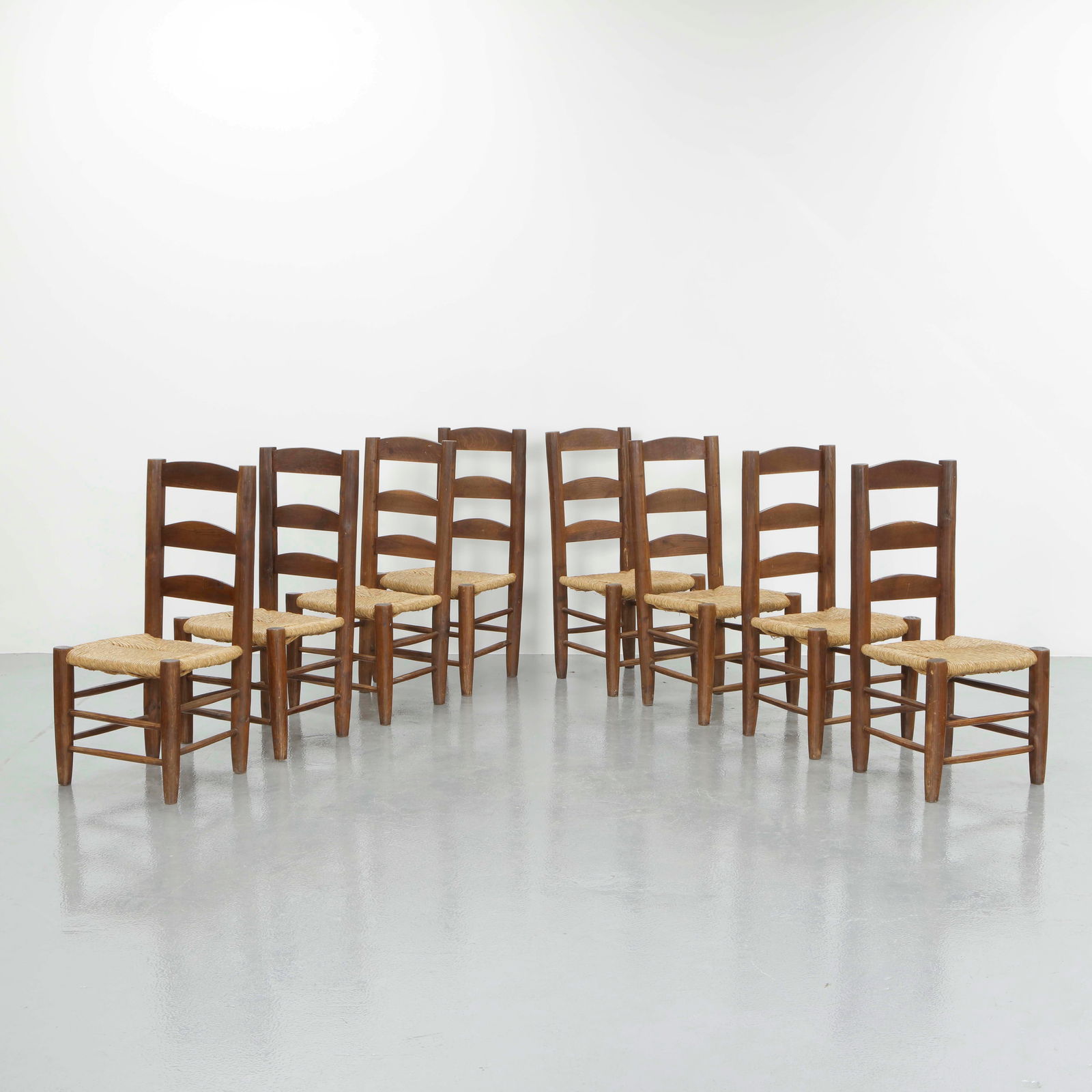 Charles Dudouyt, Set of Eight Straw and Wood Dining Chairs, 1960s (1 of 20)