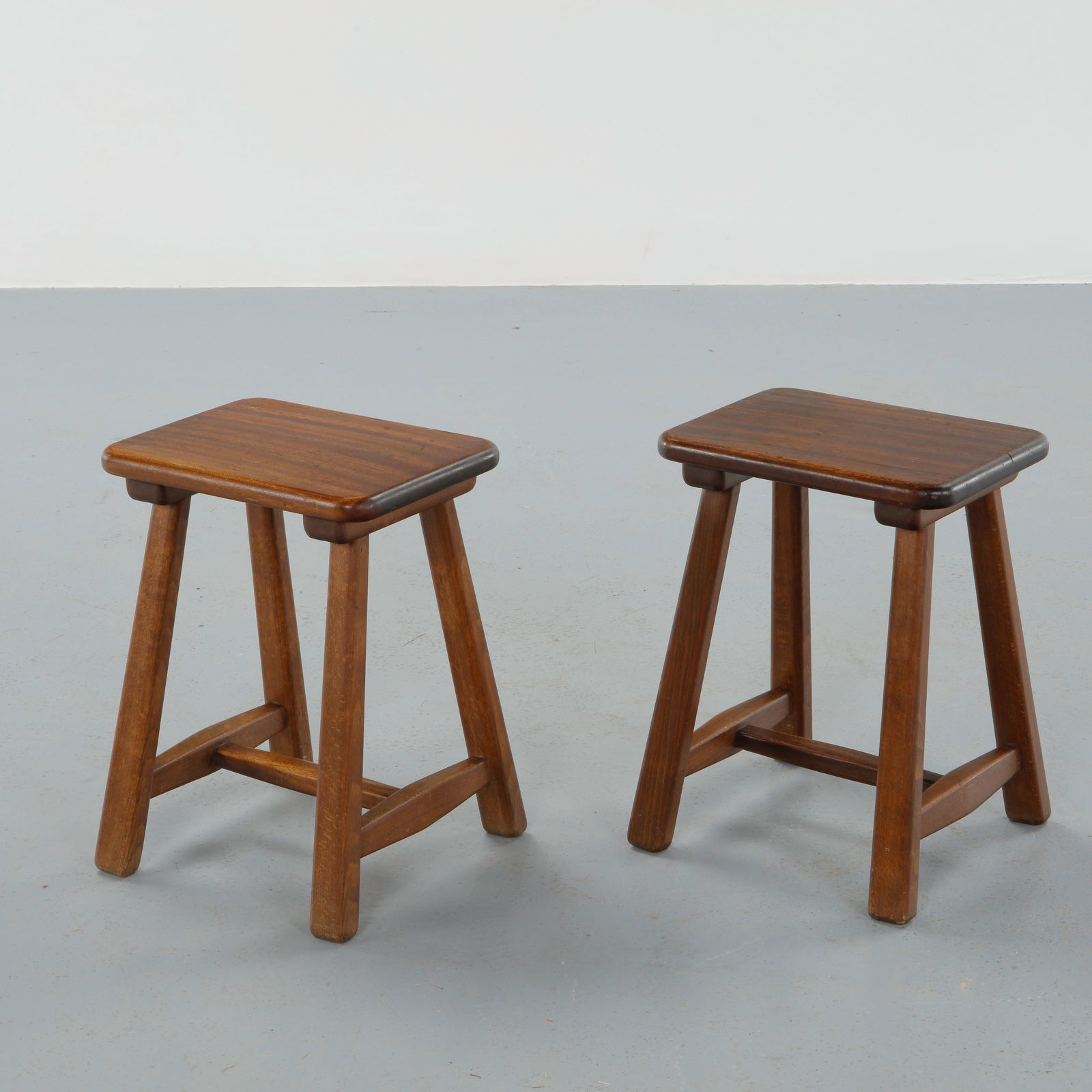 French Provincial, Pair of Solid Wood Rectangular Stools, 1960s (1 of 15)