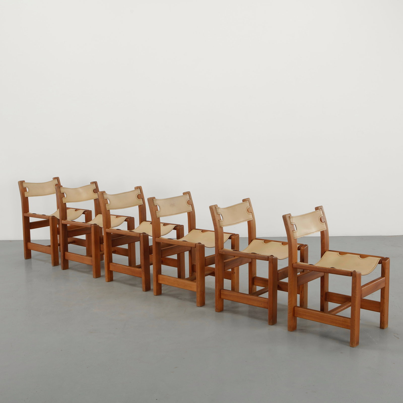 Maison Regain, Set of Six Leather and Wood Chairs, 1970s (1 of 20)