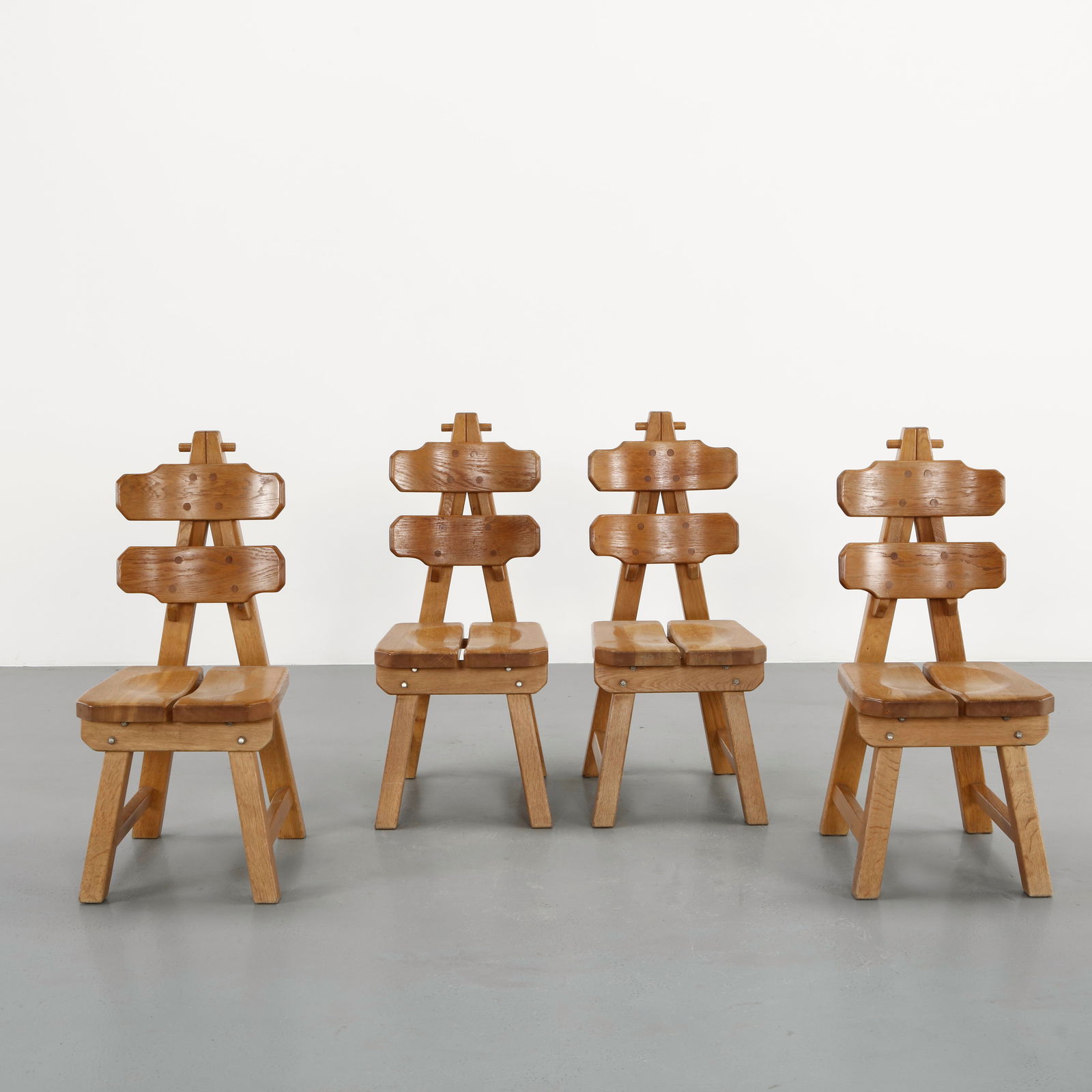 Set of 4 Brutalist Chairs in Solid Oak, Spain, 1970s (1 of 20)