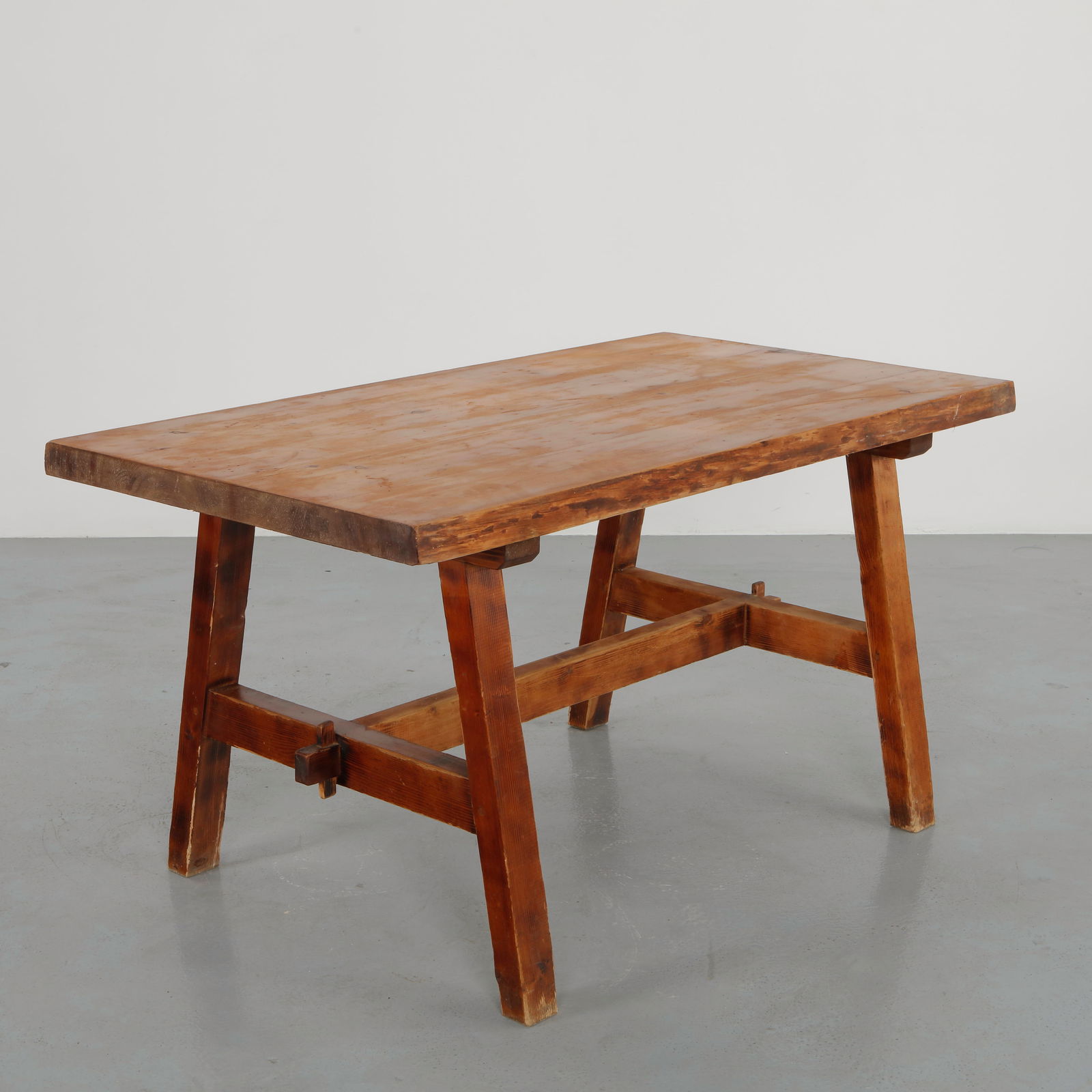 Solid Brutalist Wood Table, 1950s - 4