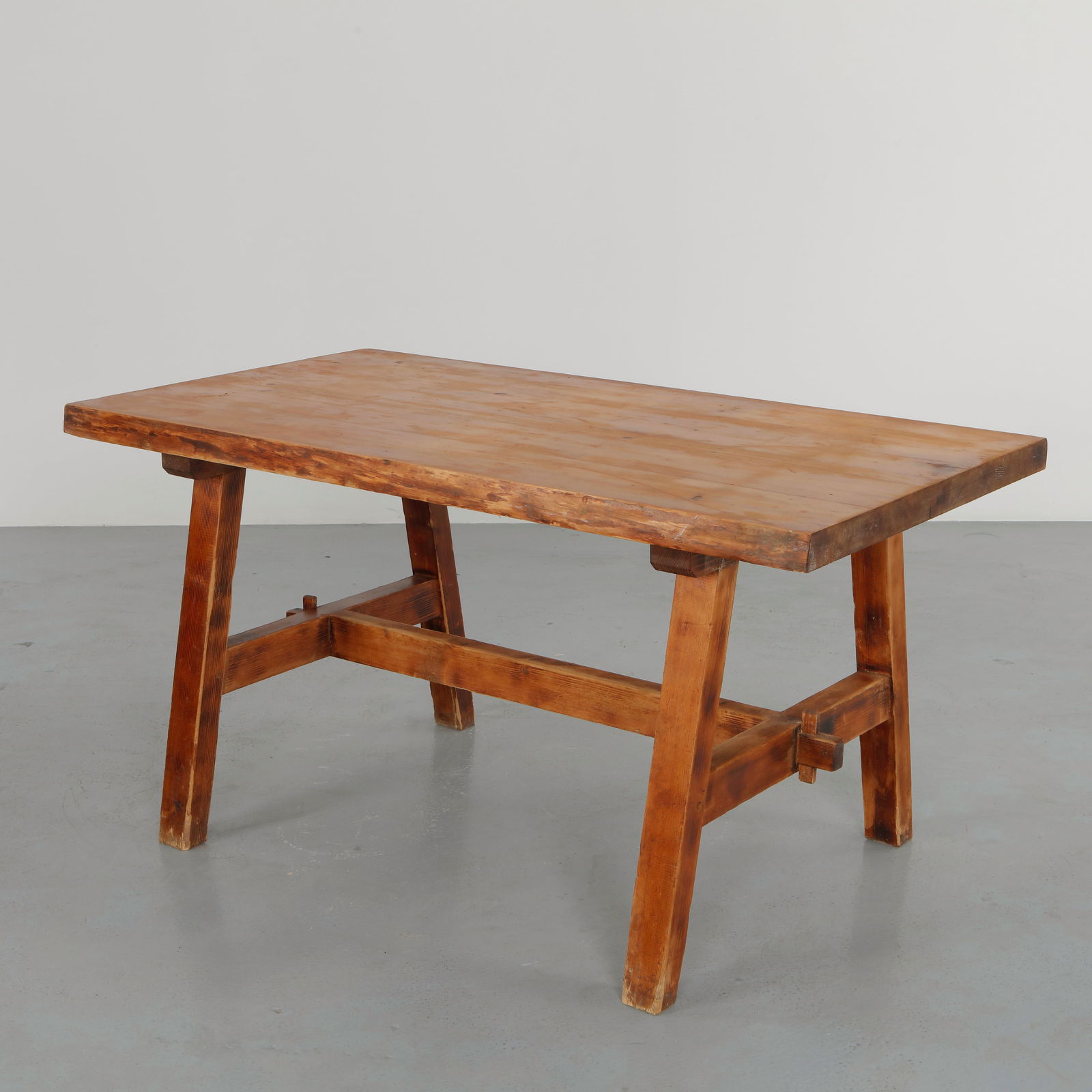 Solid Brutalist Wood Table, 1950s - 6