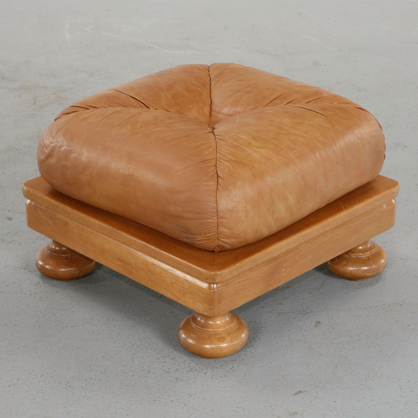 Tufted Leather Ottoman with Solid Wood Frame, 1960s (1 of 10)