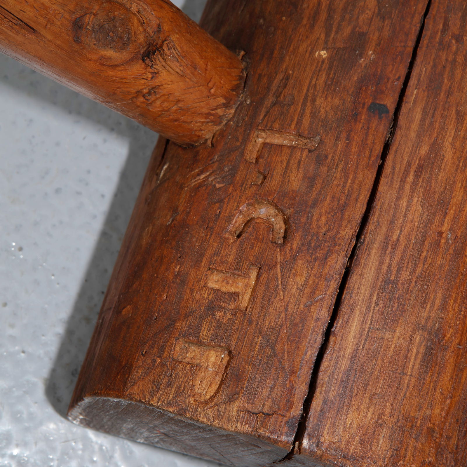 Primitive Rectangular Tripod Stool, 1950s - 13