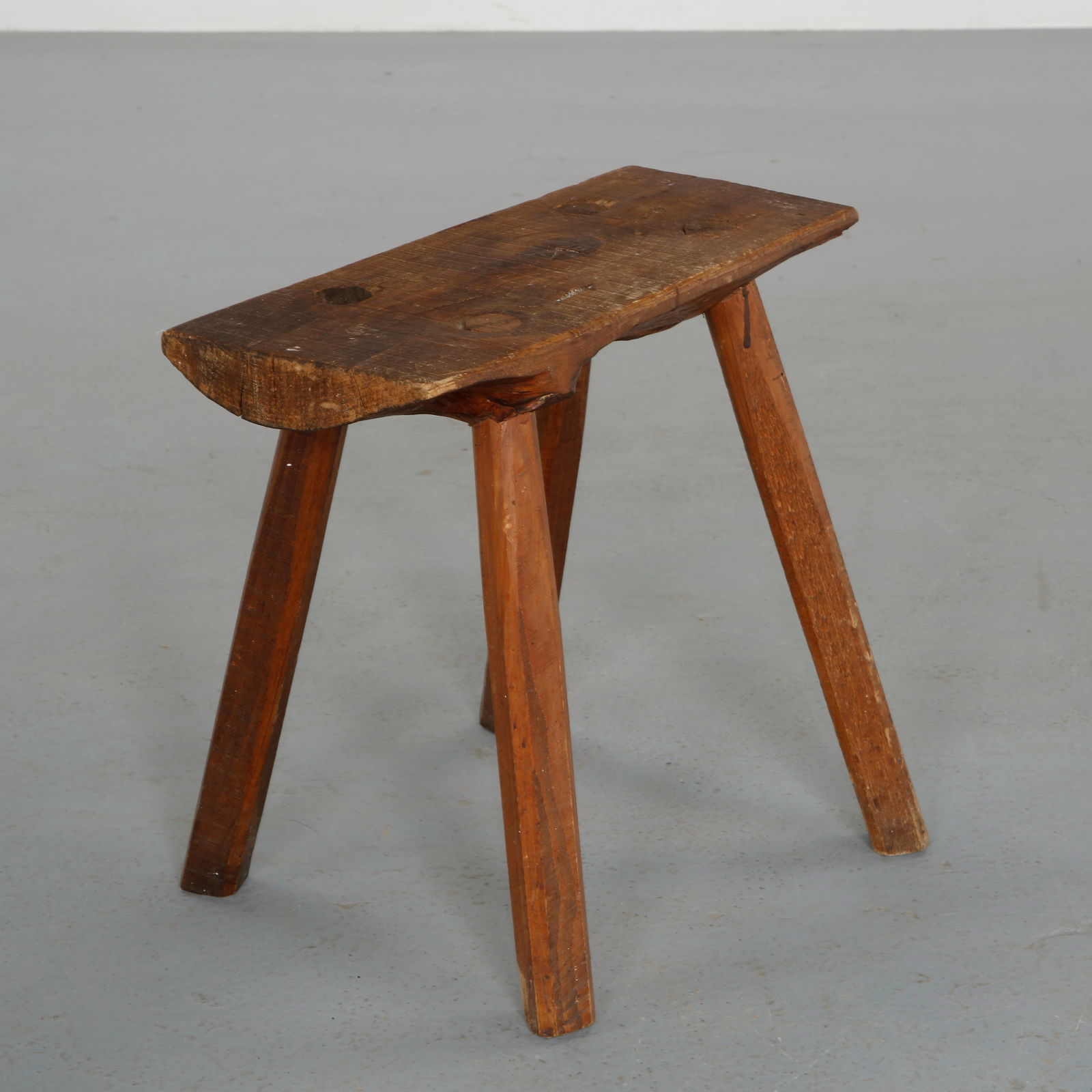 Brutalist Rectangular Solid Wood Stool, 1960s - 4