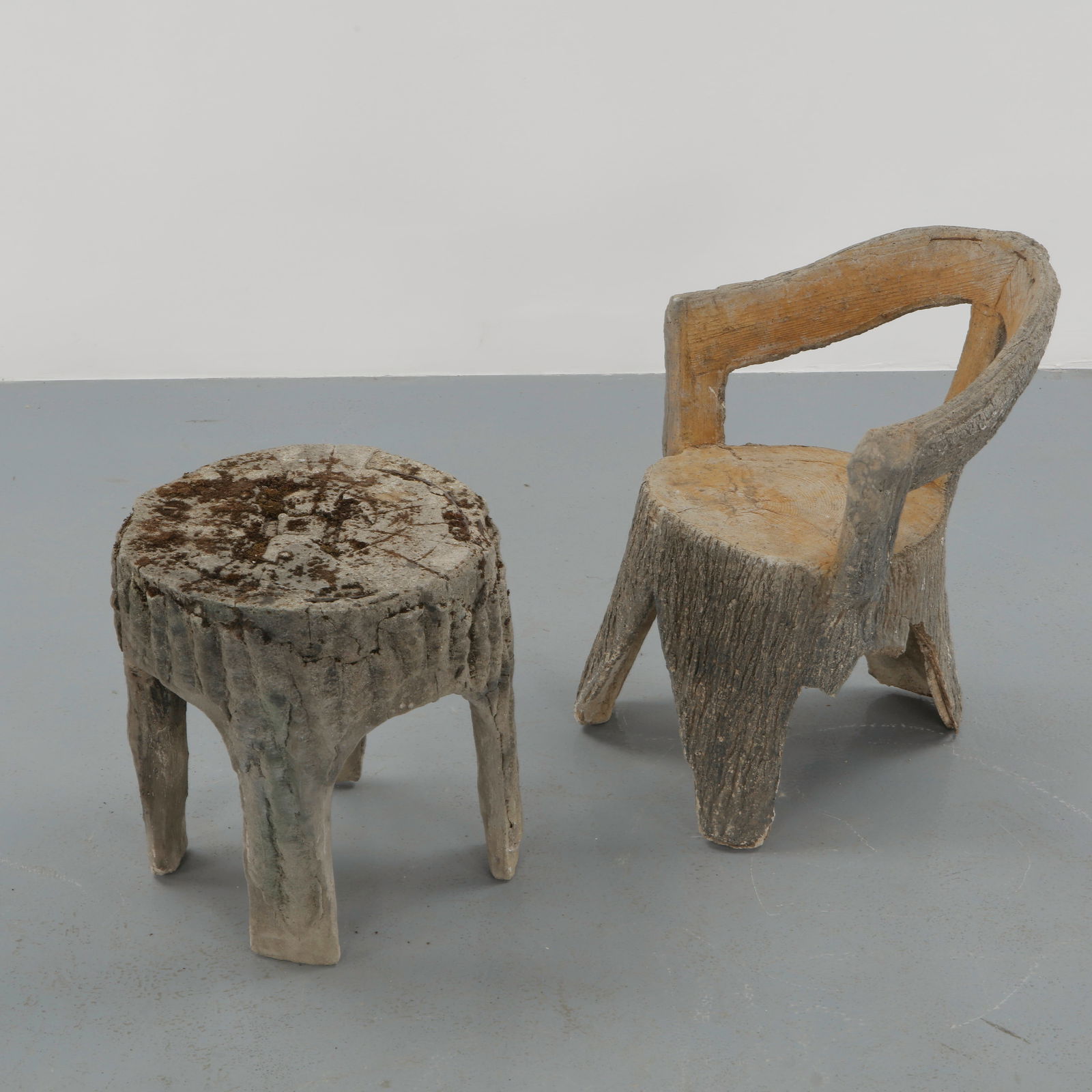Faux Bois Concrete Chair with Matching Side Table, 1960s (1 of 16)