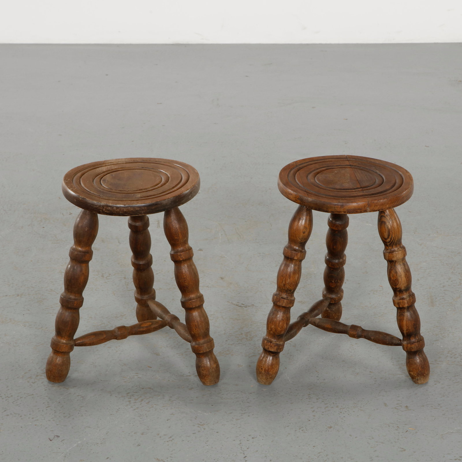 Charles Dudouyt, Pair of Brutalist Tripod Stools, 1960s (1 of 9)