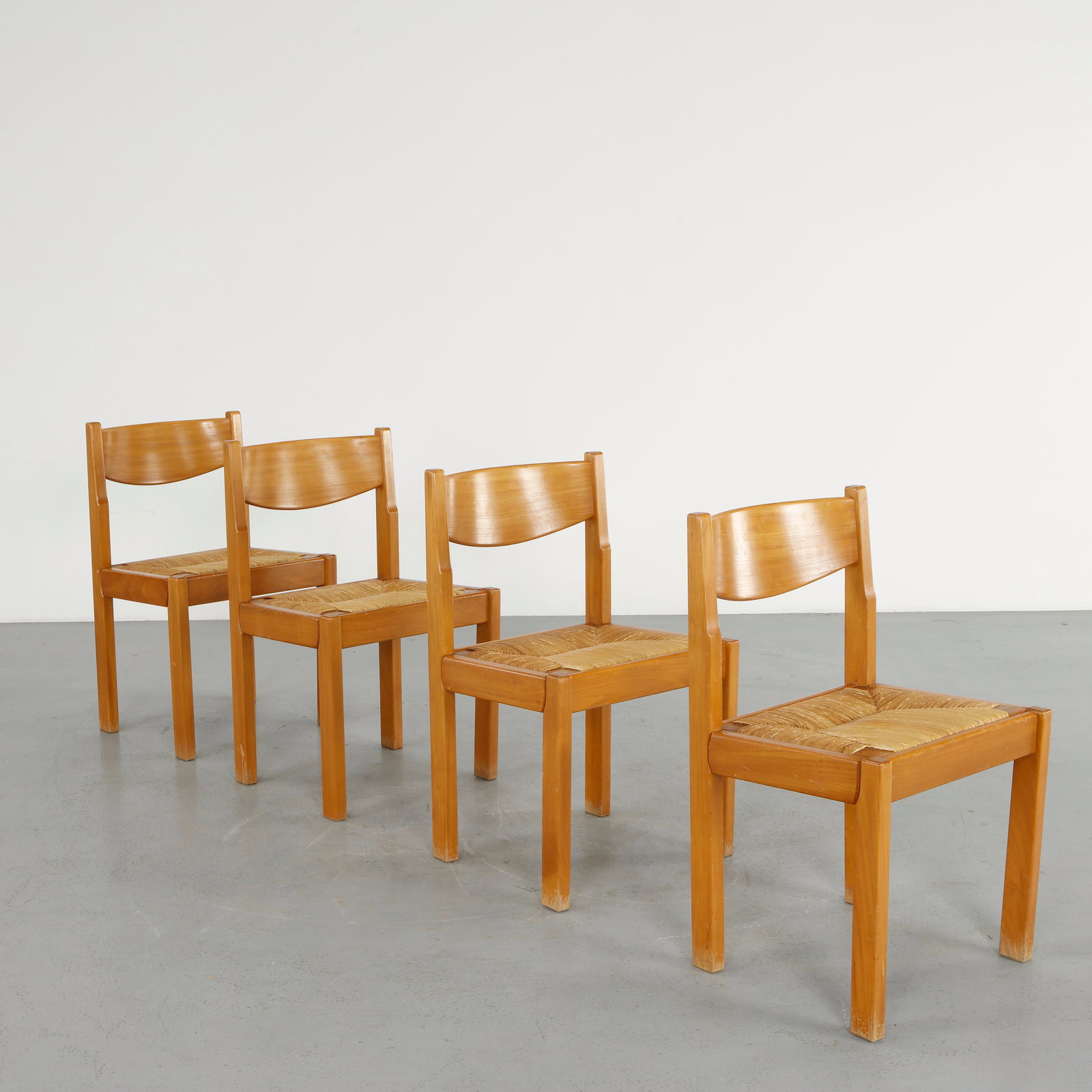 Maison Regain, Set of Four Wood and Straw Chairs, 1960s (1 of 20)