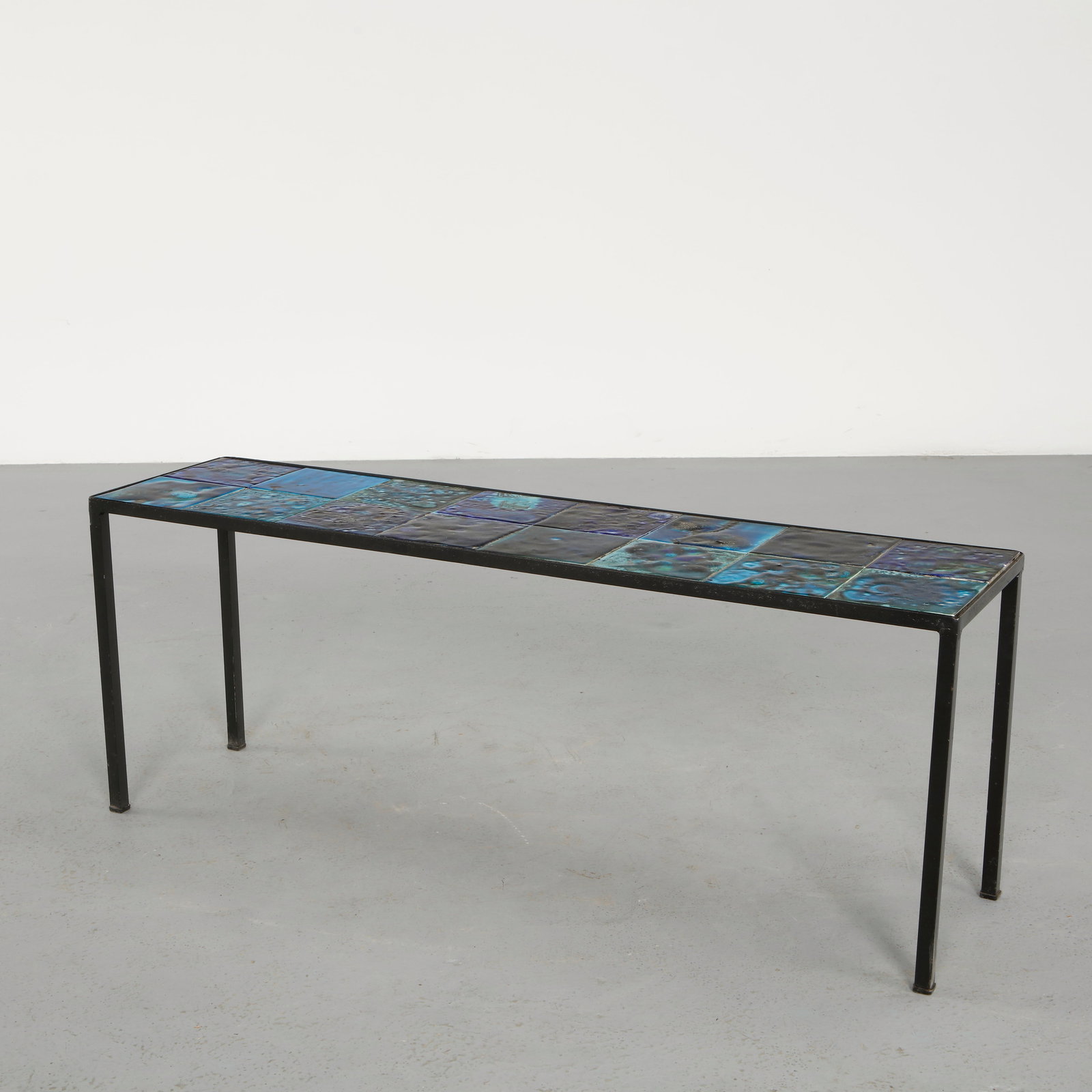Rectangular Vallauris Ceramic Coffee Table with Blue Glazed Tiles, 1960s (1 of 13)