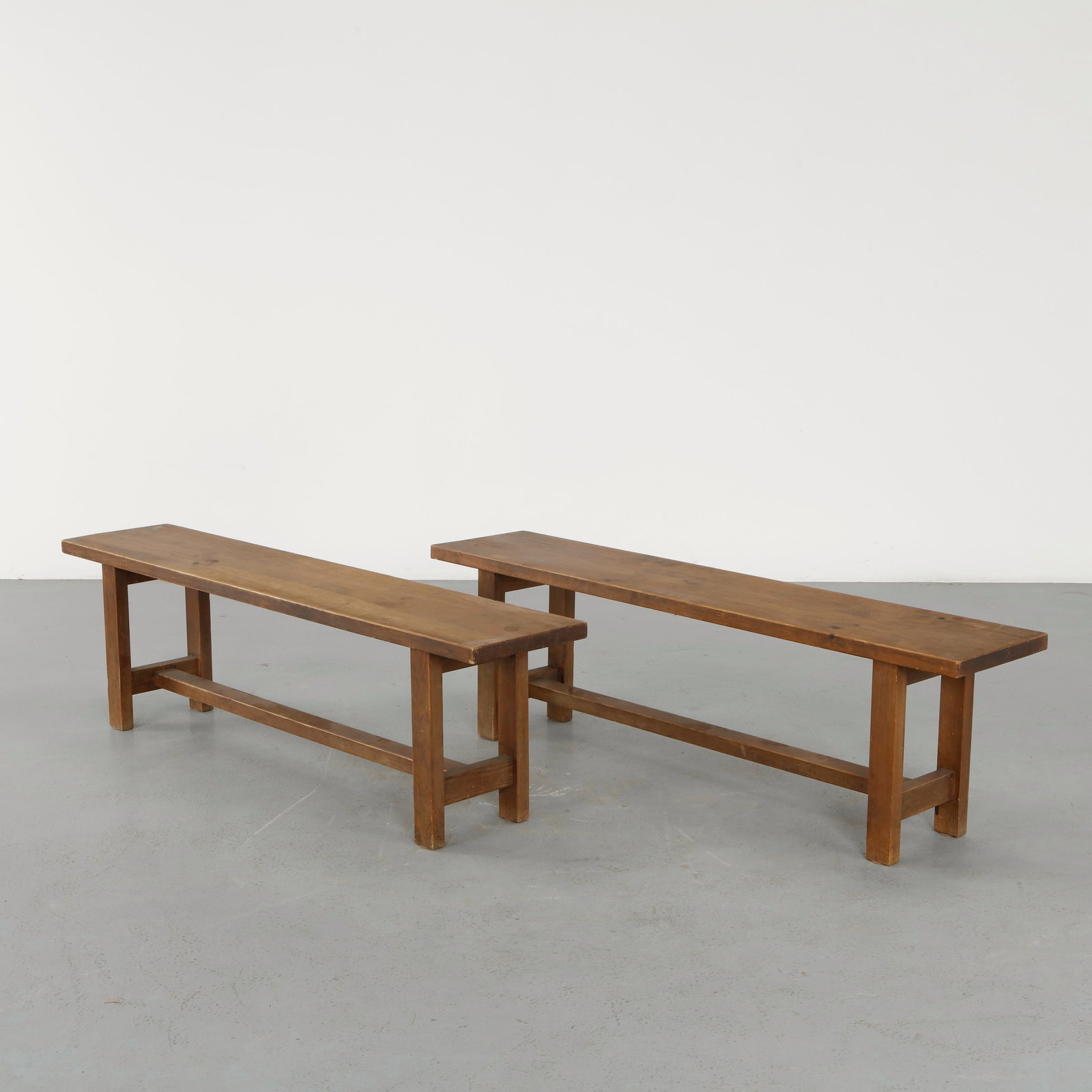 Brutalist Pair of Solid Wood Benches, 1960s (1 of 17)