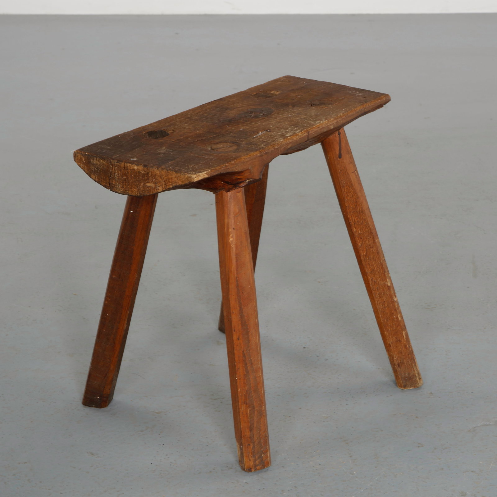 Brutalist Rectangular Solid Wood Stool, 1960s - 4