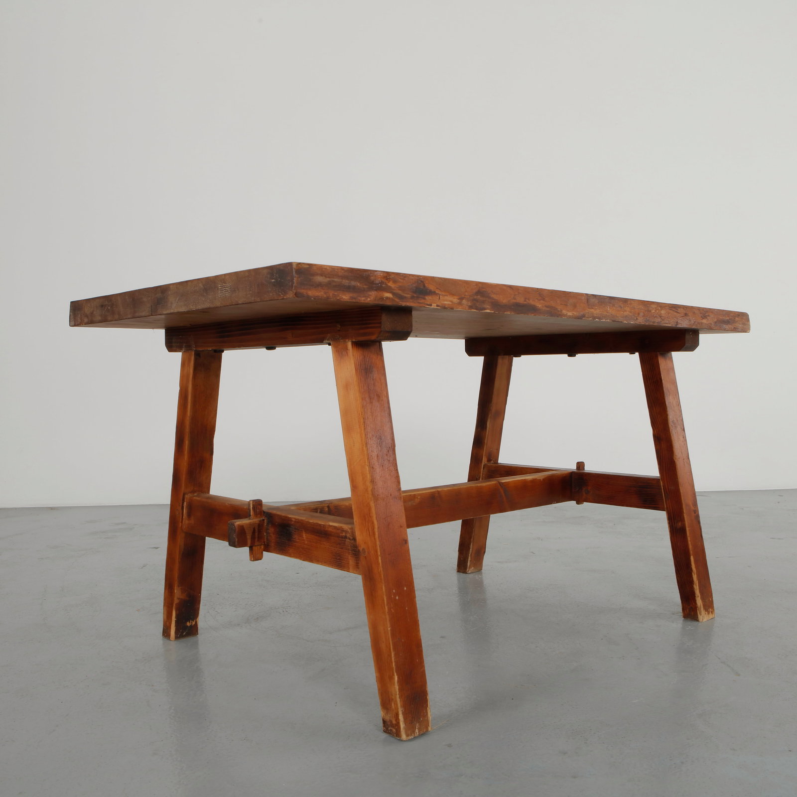 Solid Brutalist Wood Table, 1950s - 15
