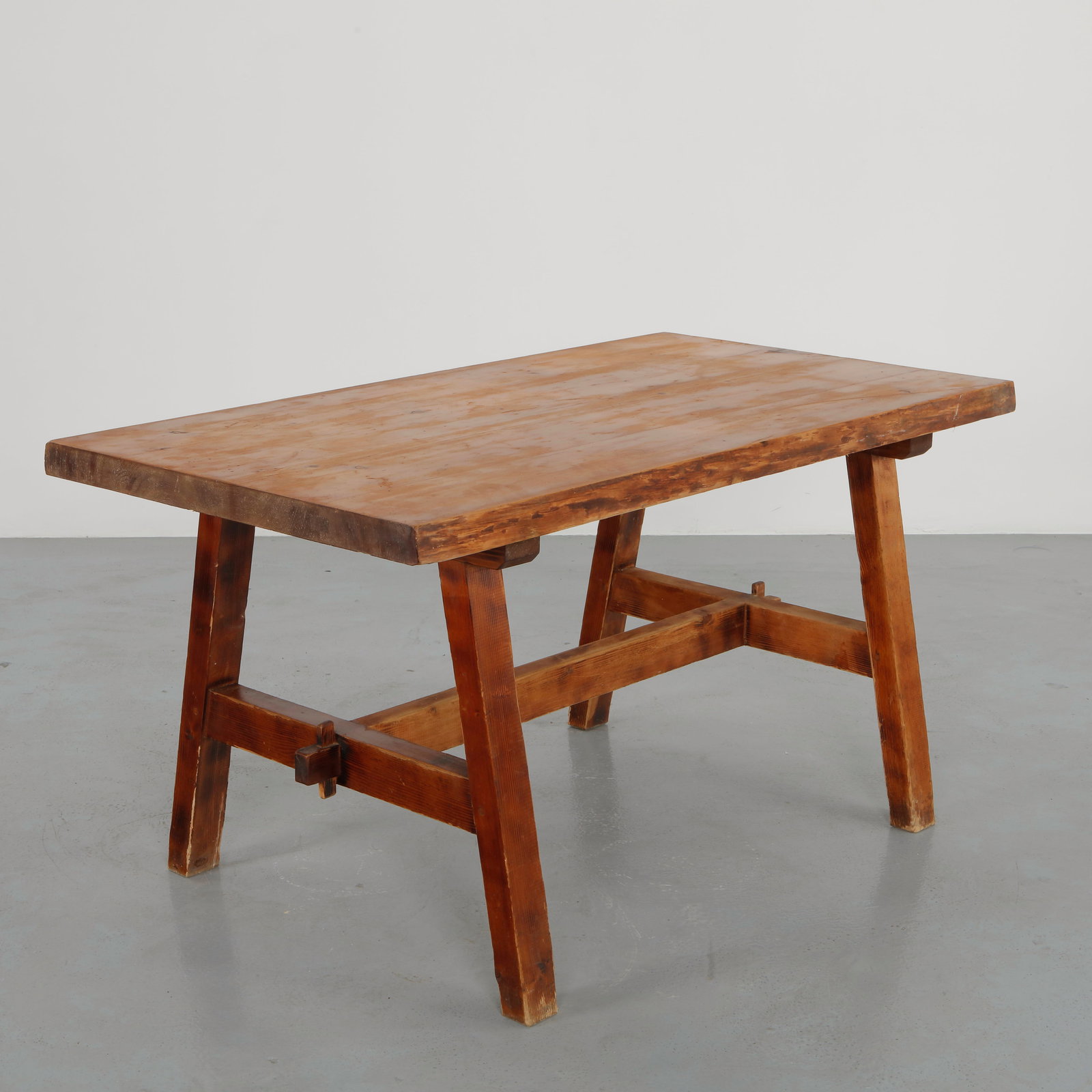 Solid Brutalist Wood Table, 1950s - 4