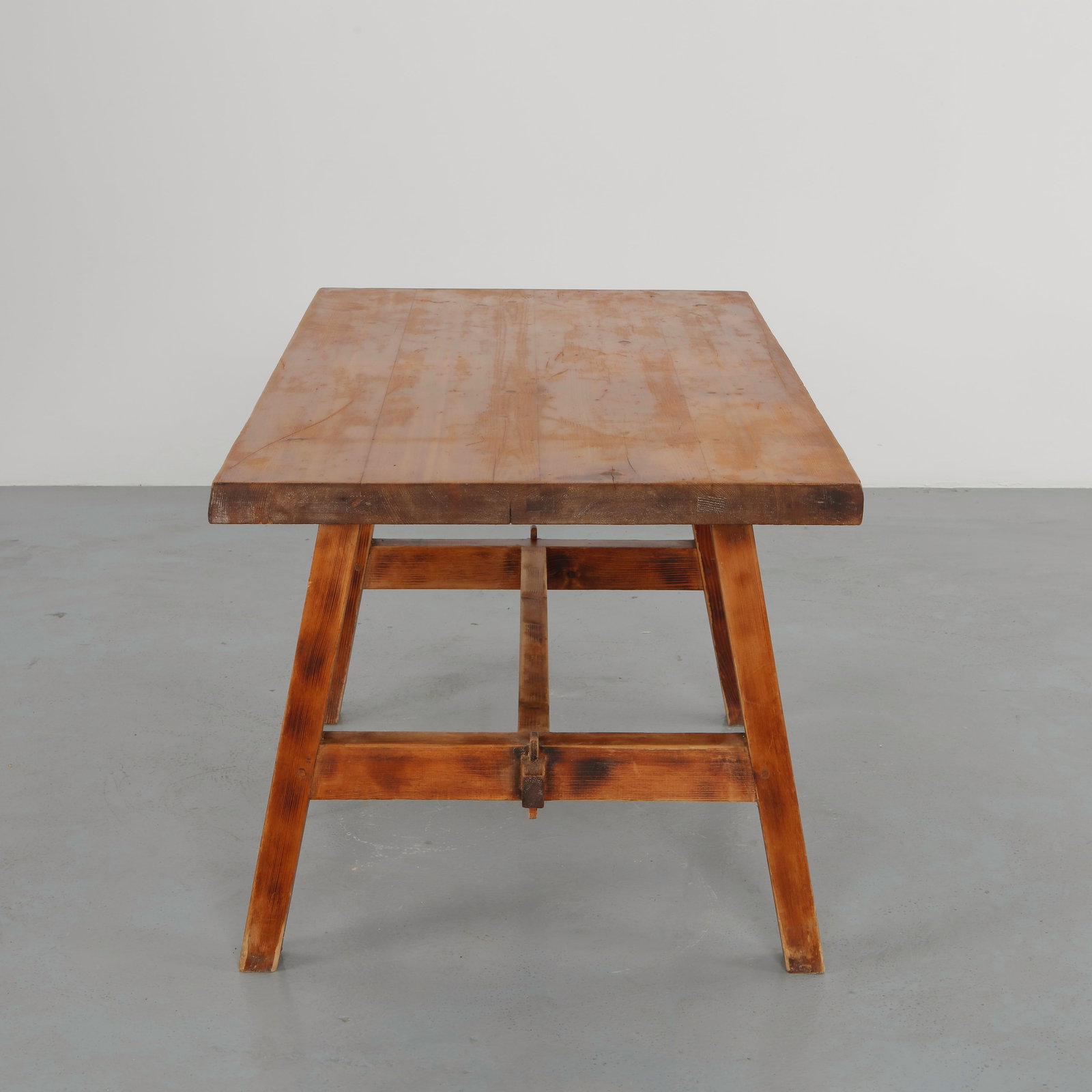Solid Brutalist Wood Table, 1950s - 7