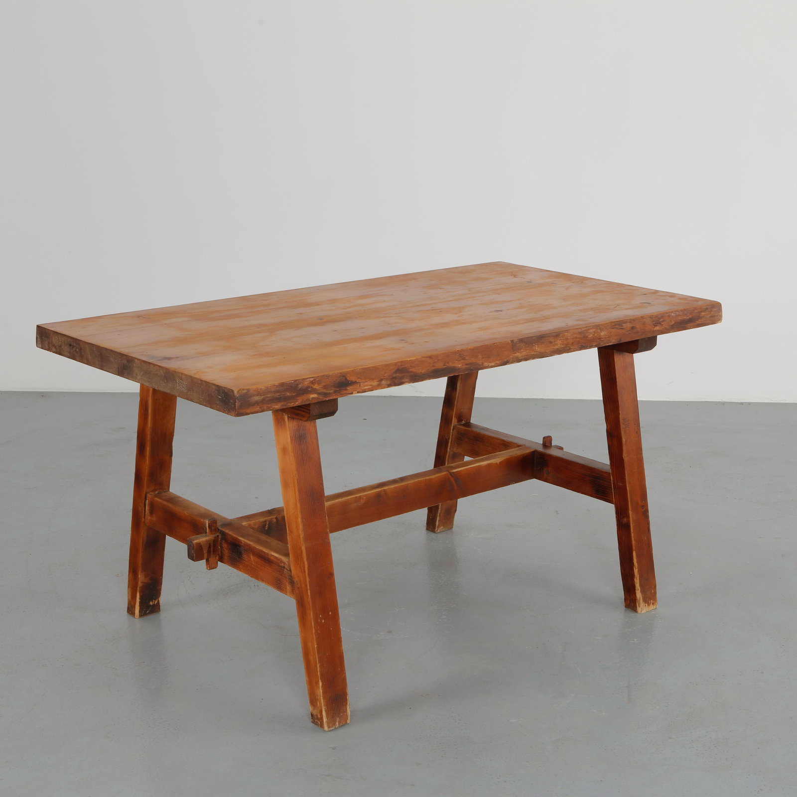Solid Brutalist Wood Table, 1950s - 8