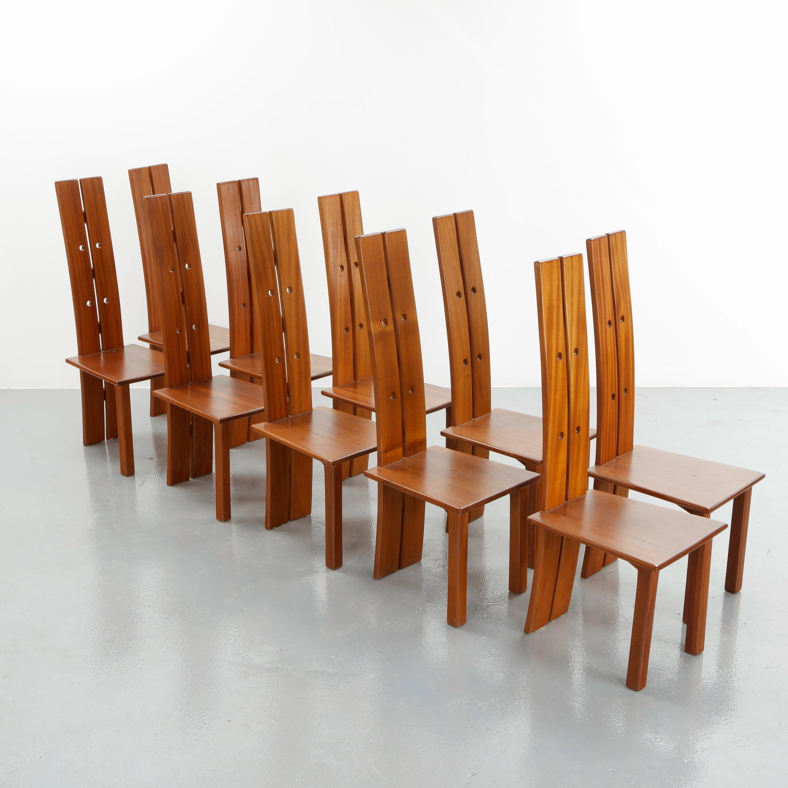 Set of Ten High Back Wood Dining Chairs in the style of Pierre Chapo, 1960s (1 of 20)